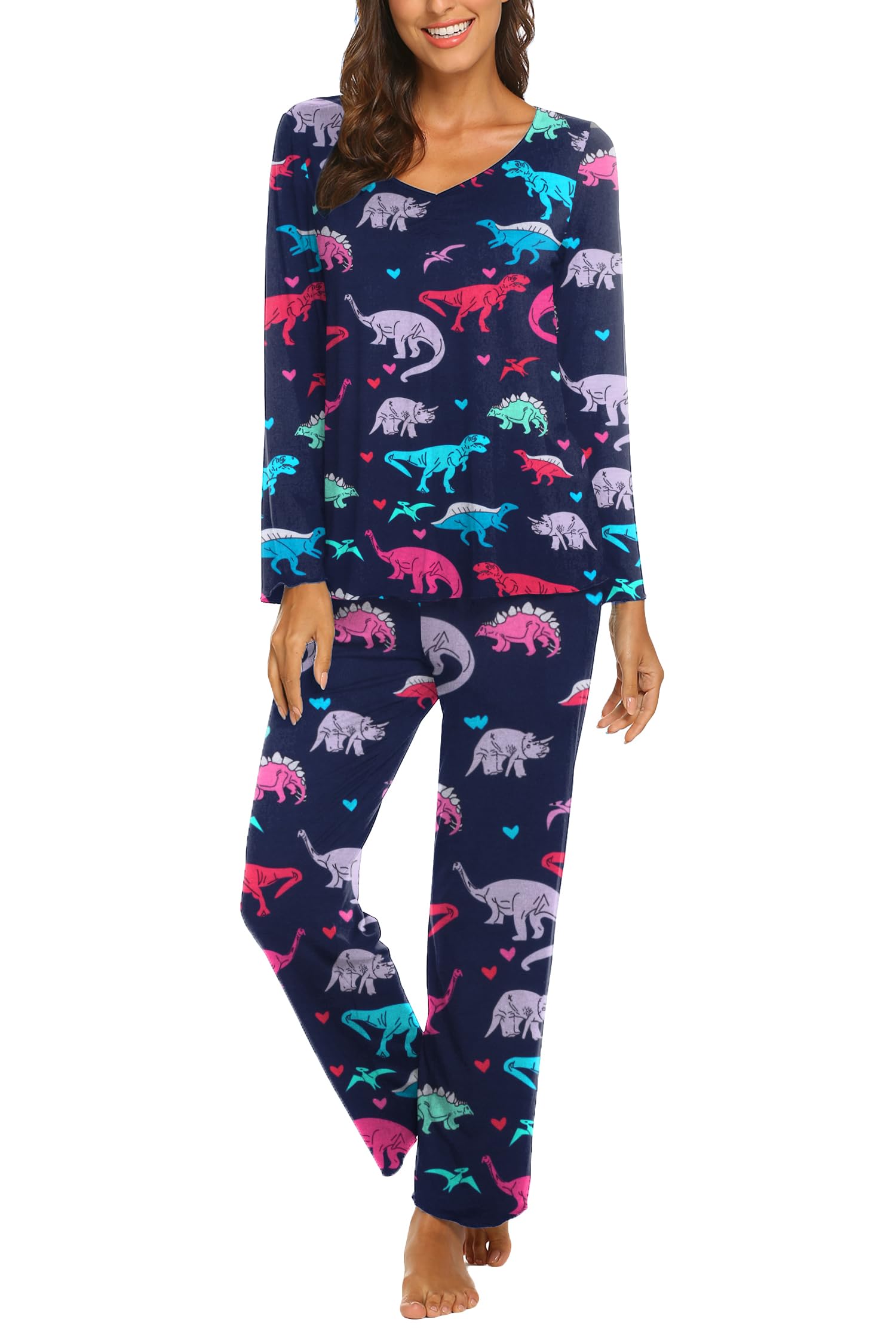 Ekouaer Womens Pajama Sets 2 Piece Lounge Set Fall Winter Pajamas Long Sleeve Pjs Top and Pants Soft Pj Sets Loose Sleepwear
