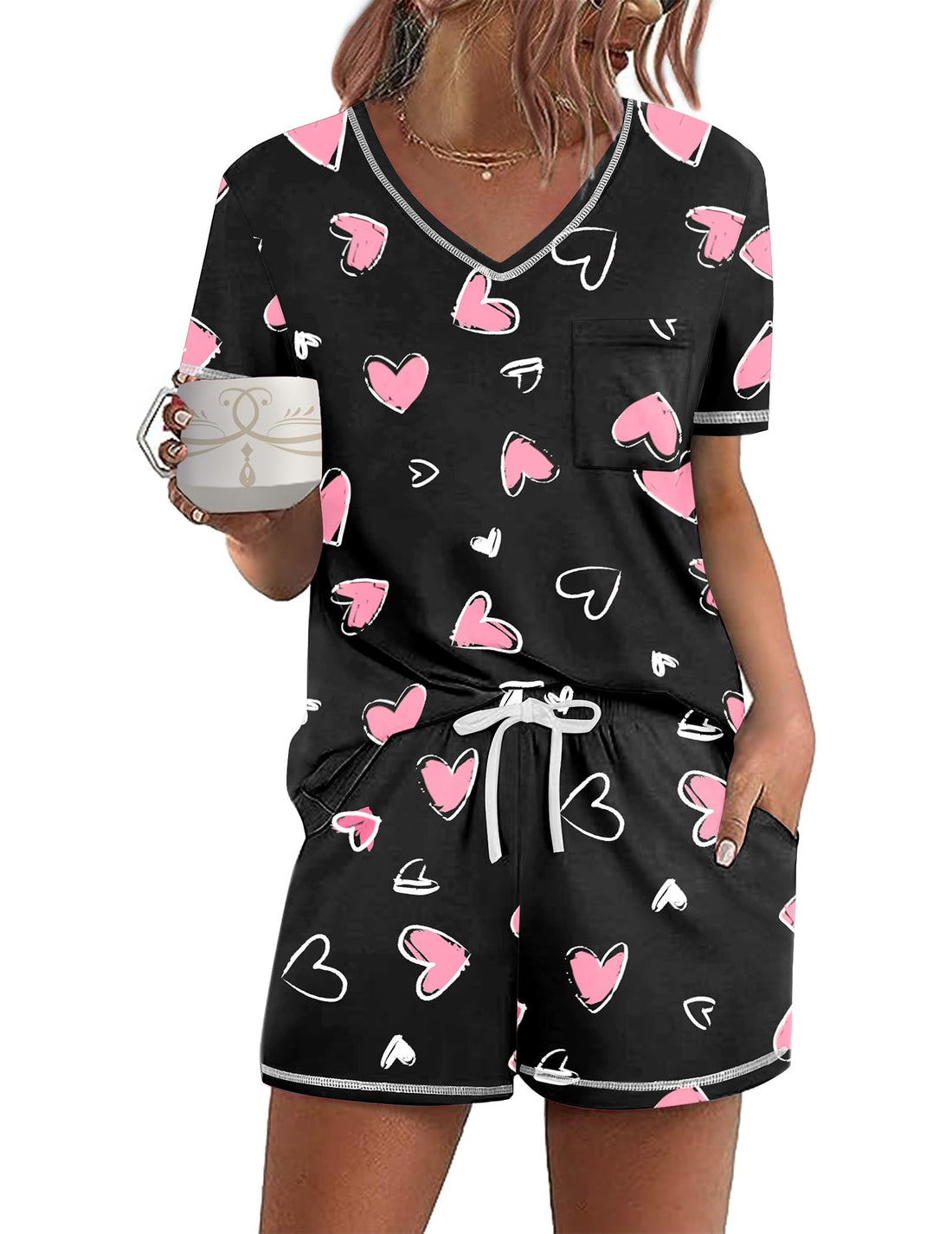 Ekouaer Women's Pajamas Sets Short Sleeve Pjs Two Piece Sleepwear Casual Lounge Sets With Pockets