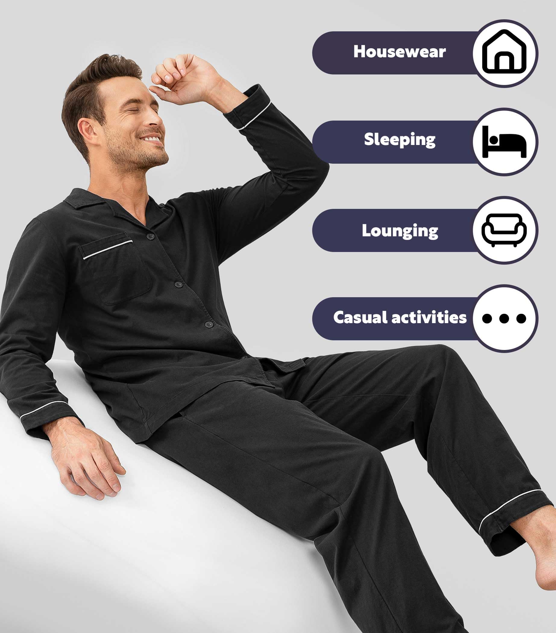 DAVID ARCHY Mens Pajamas Set Soft Cotton Notched Collar Pajamas for Men Long Sleeve Mens Sleepwear with Pockets & Front Fly WEBE CLOTHING