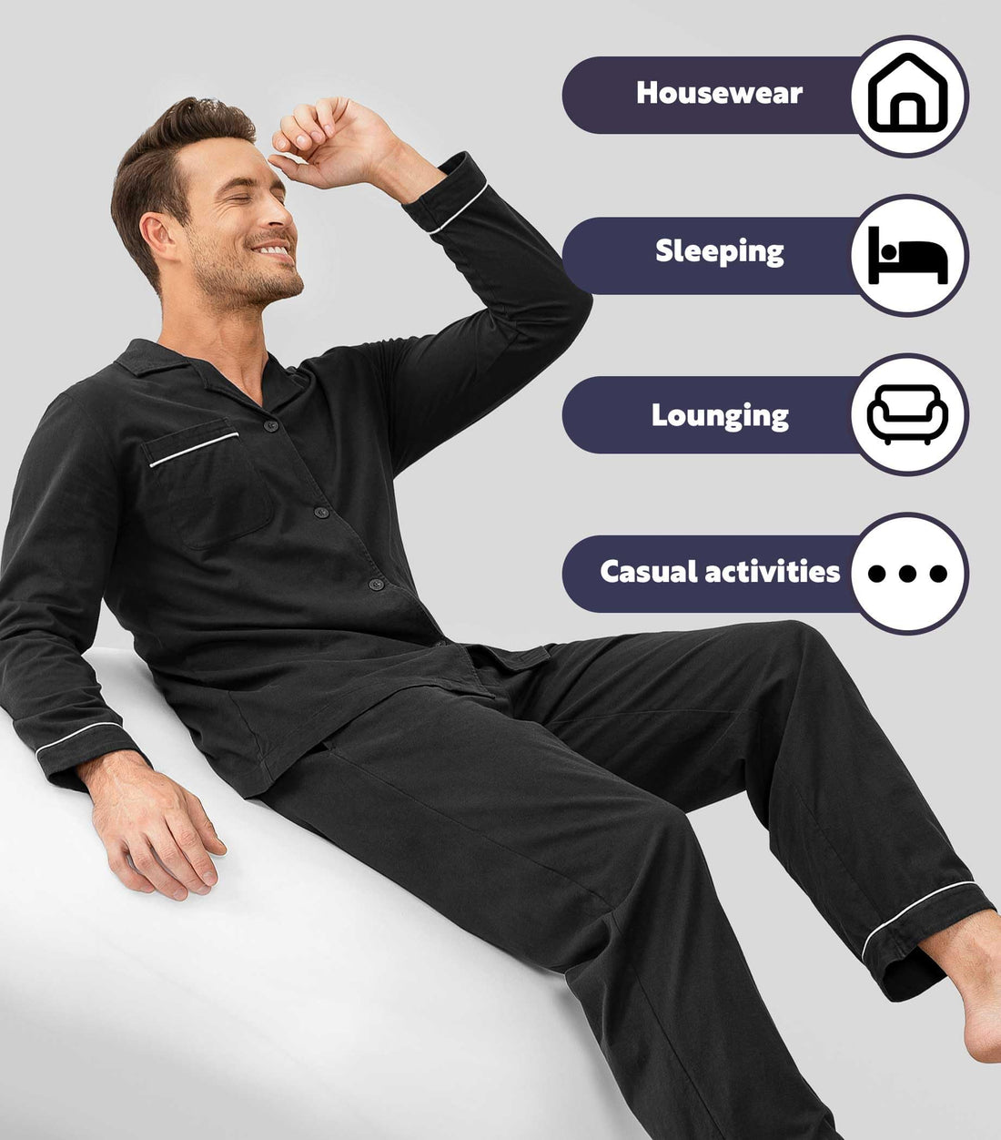 DAVID ARCHY Mens Pajamas Set Soft Cotton Notched Collar Pajamas for Men Long Sleeve Mens Sleepwear with Pockets & Front Fly WEBE CLOTHING