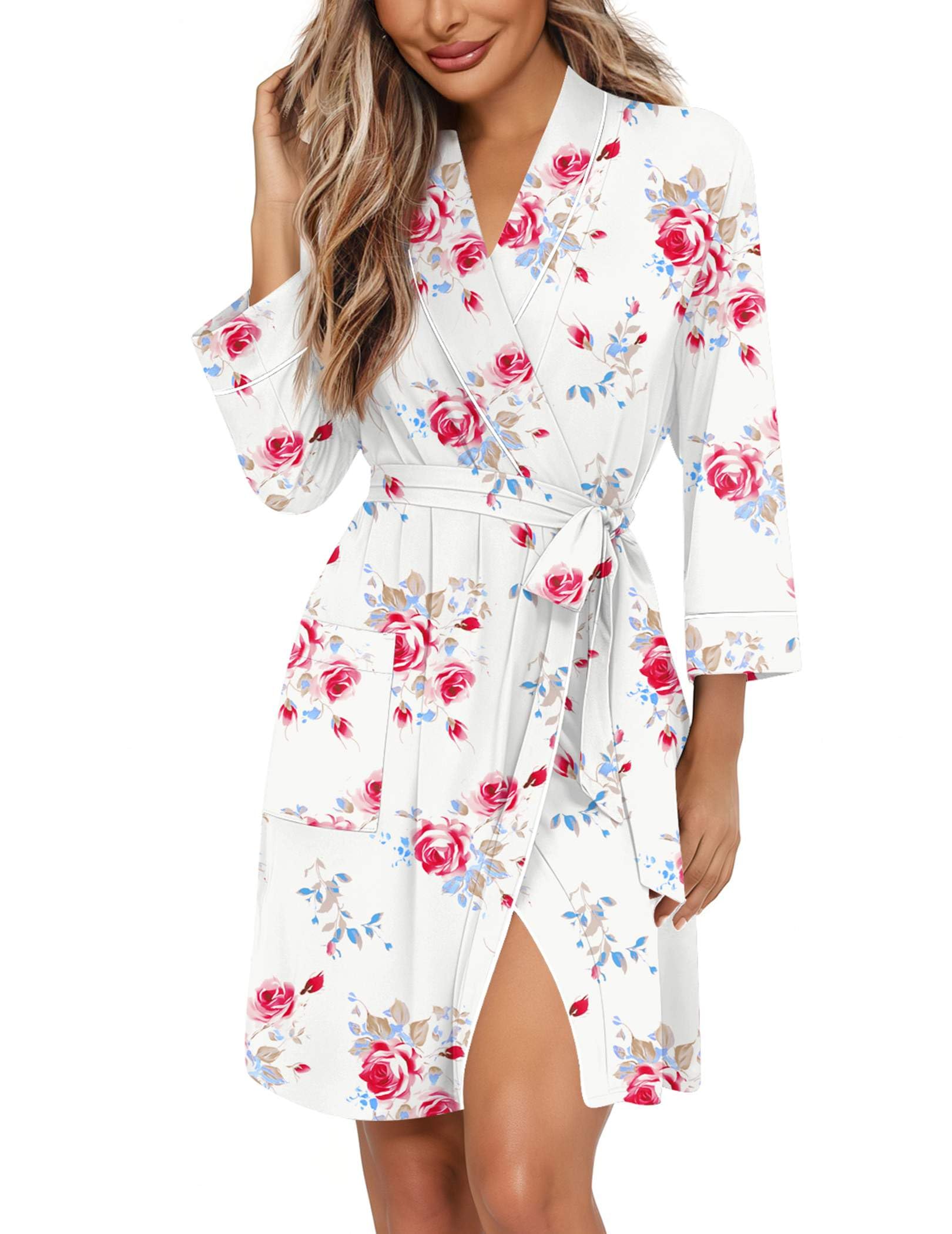 Ekouaer Women Robes Bathrobe Short Kimono Robe Soft Bathrobes with Pockets WEBE CLOTHING