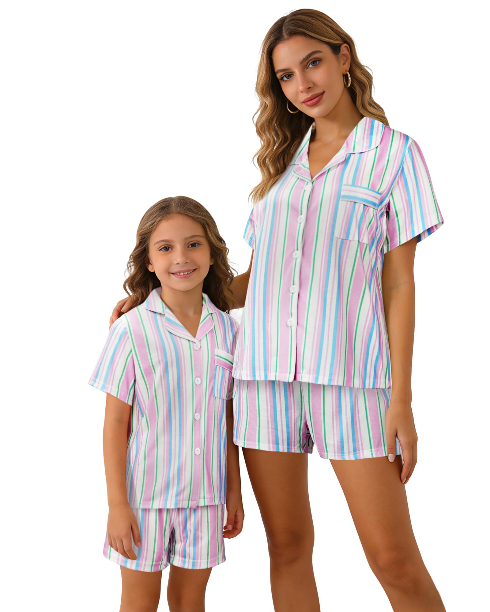 MyFav Mommy and Me Pajamas Set Mother Daughter Matching Family Sleepwear Button Down Nightwear WEBE CLOTHING