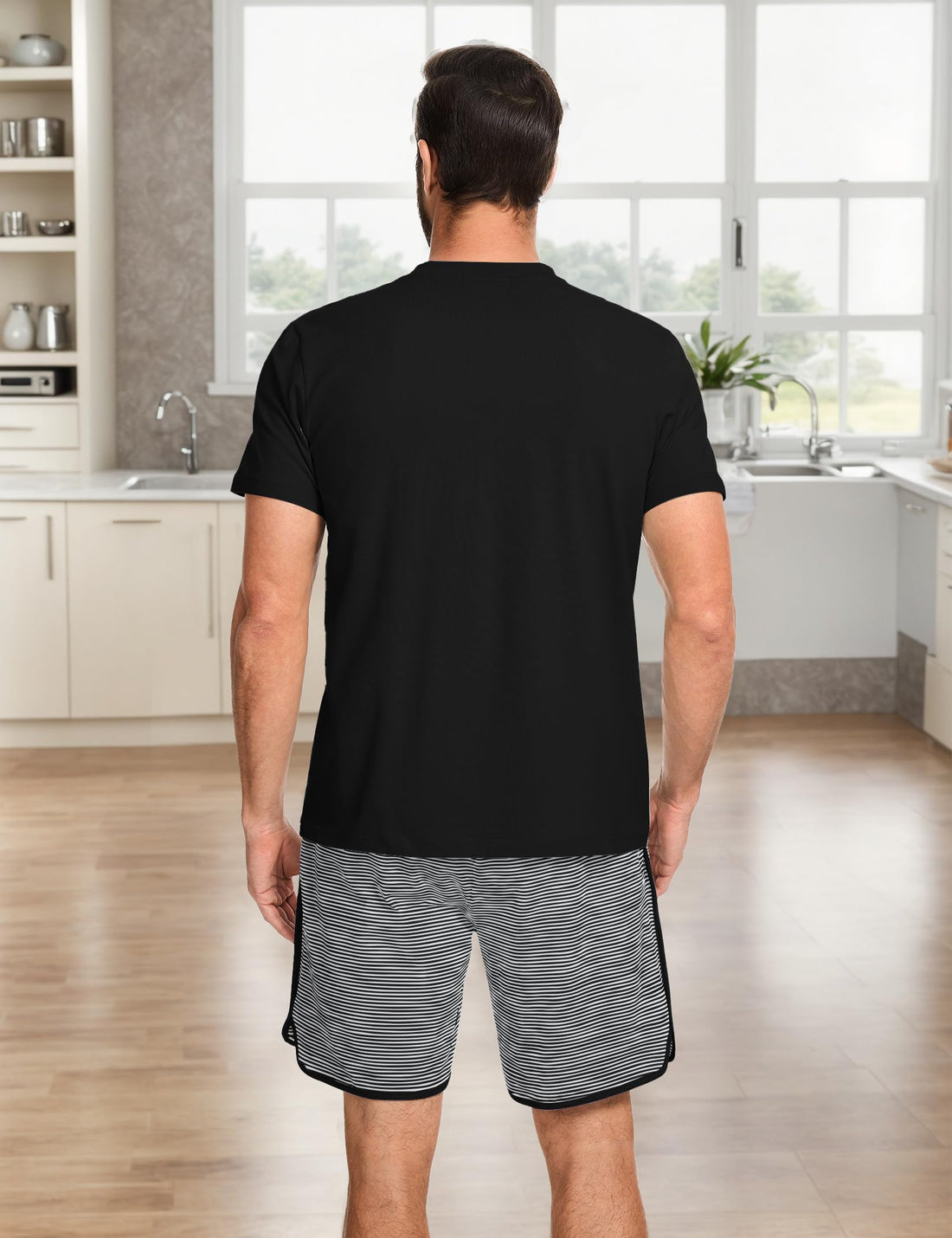 Mens Cotton Pajamas Set Stripe 2 Piece Lounge Set Pjs Summer Short Sleeve and Shorts Comfy Loungewear with Pockets WEBE CLOTHING