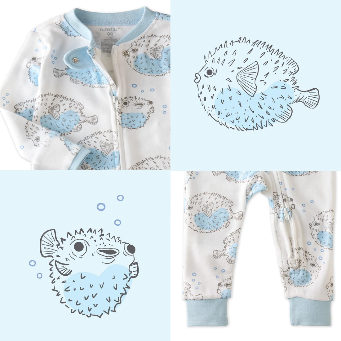 Butterblu Shadow Sleep & Play Baby Pajamas 100% Organic Cotton Two Way Zipper Sleeper Pajamas for Baby Boys & Girls