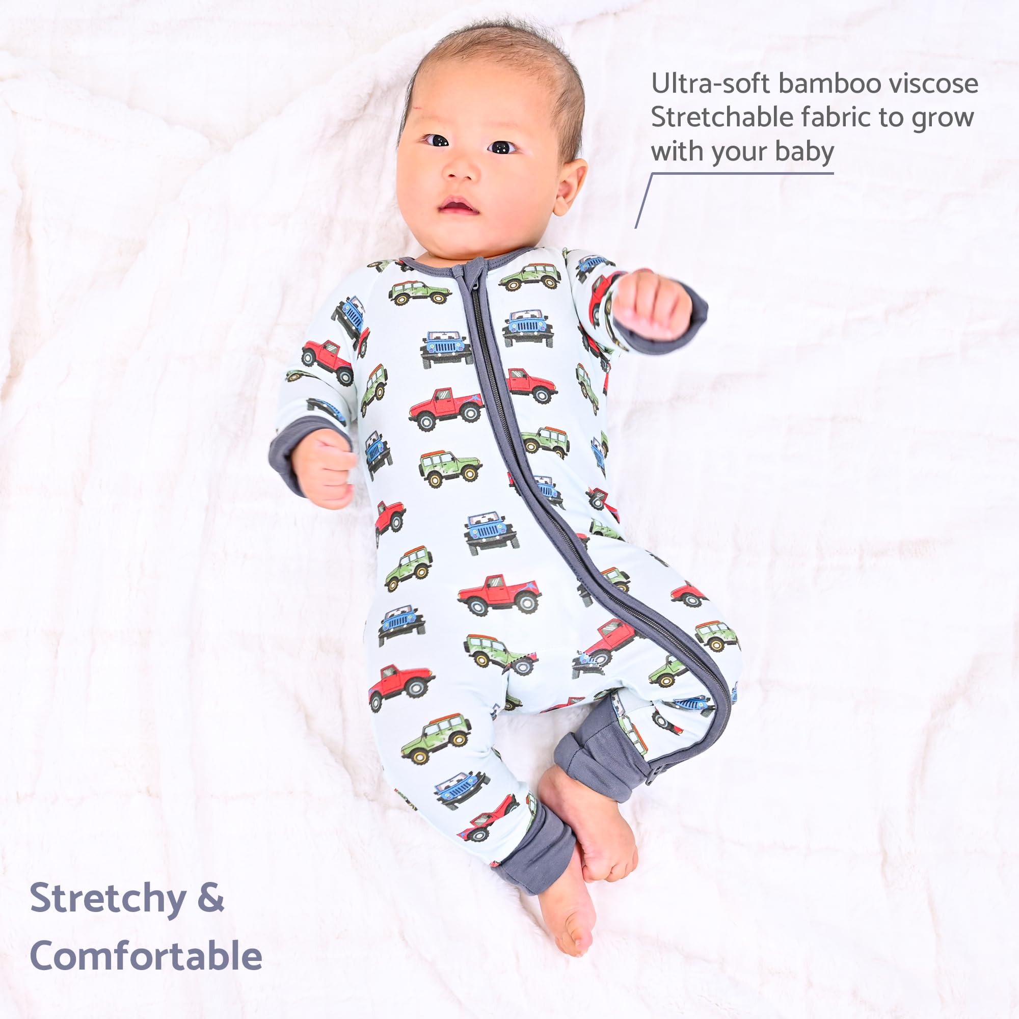 LollyBanks Baby Pajamas, Long Sleeve Baby Romper with 2-Way Zipper, 95% Viscose from Bamboo and 5% Spandex, Infant Sleepers