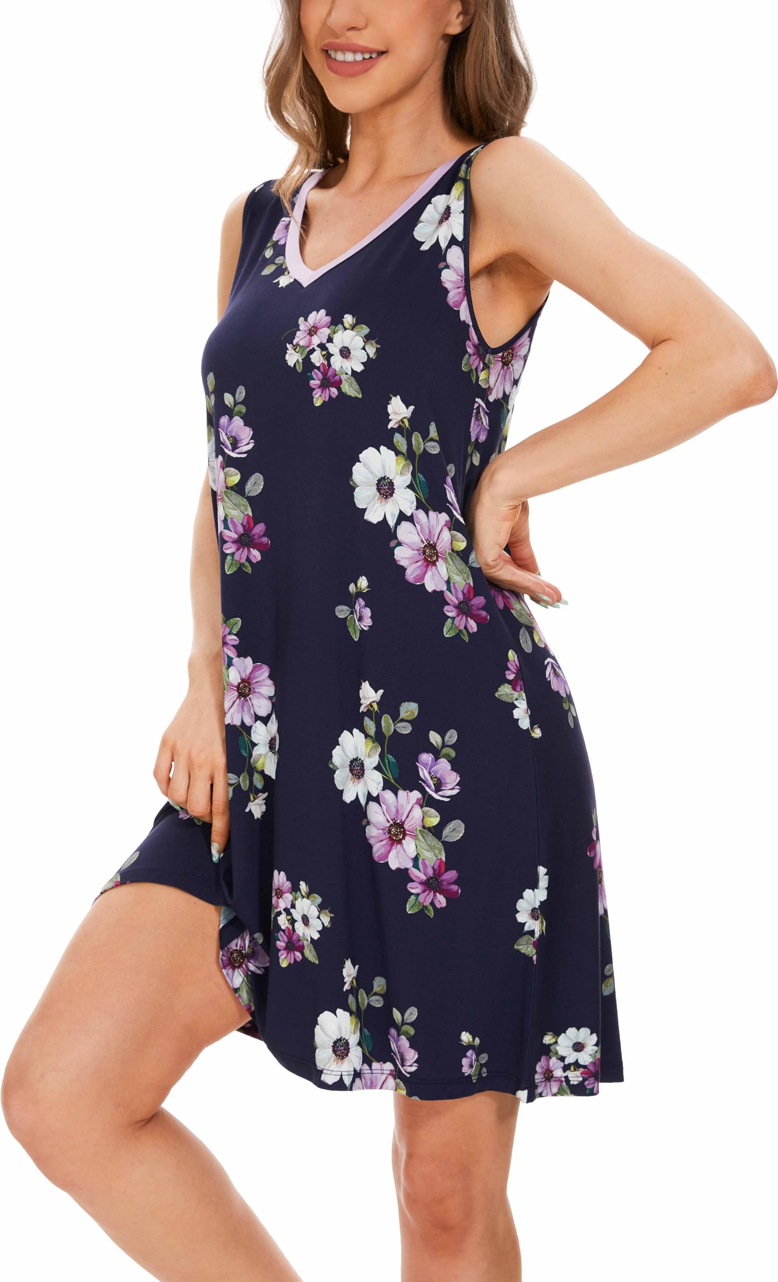 GYS Cooling Bamboo Viscose Sleeveless Nightgowns for Women | V Neck Sleep Shirt, Moisture-Wicking for Hot Sleepers & Night Sweats, Lightweight Night Shirts, Buttery Soft, Knee-Length WEBE CLOTHING