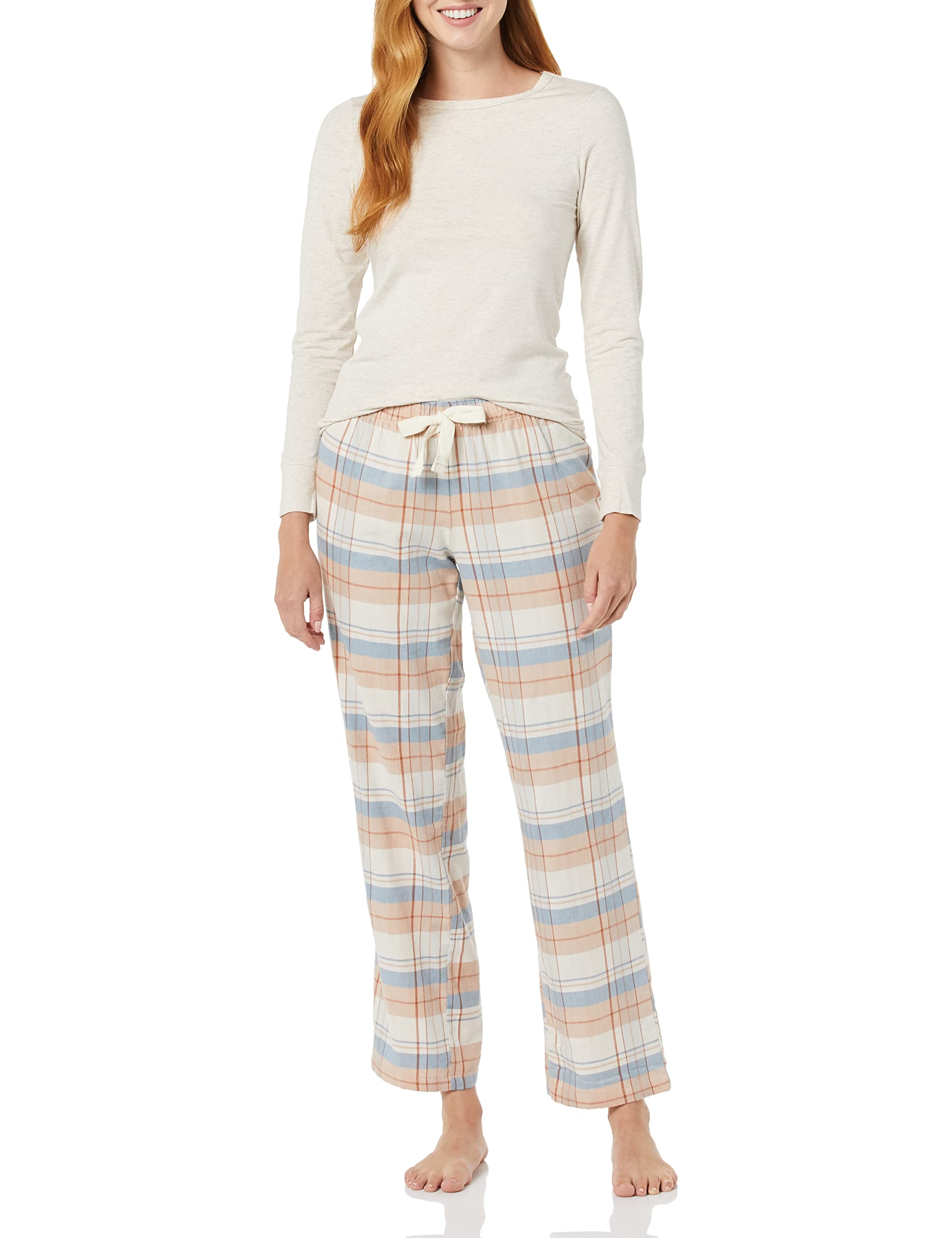 Amazon Essentials Women's Lightweight Flannel Pajama Pant and Long-Sleeve T-Shirt Sleep Set