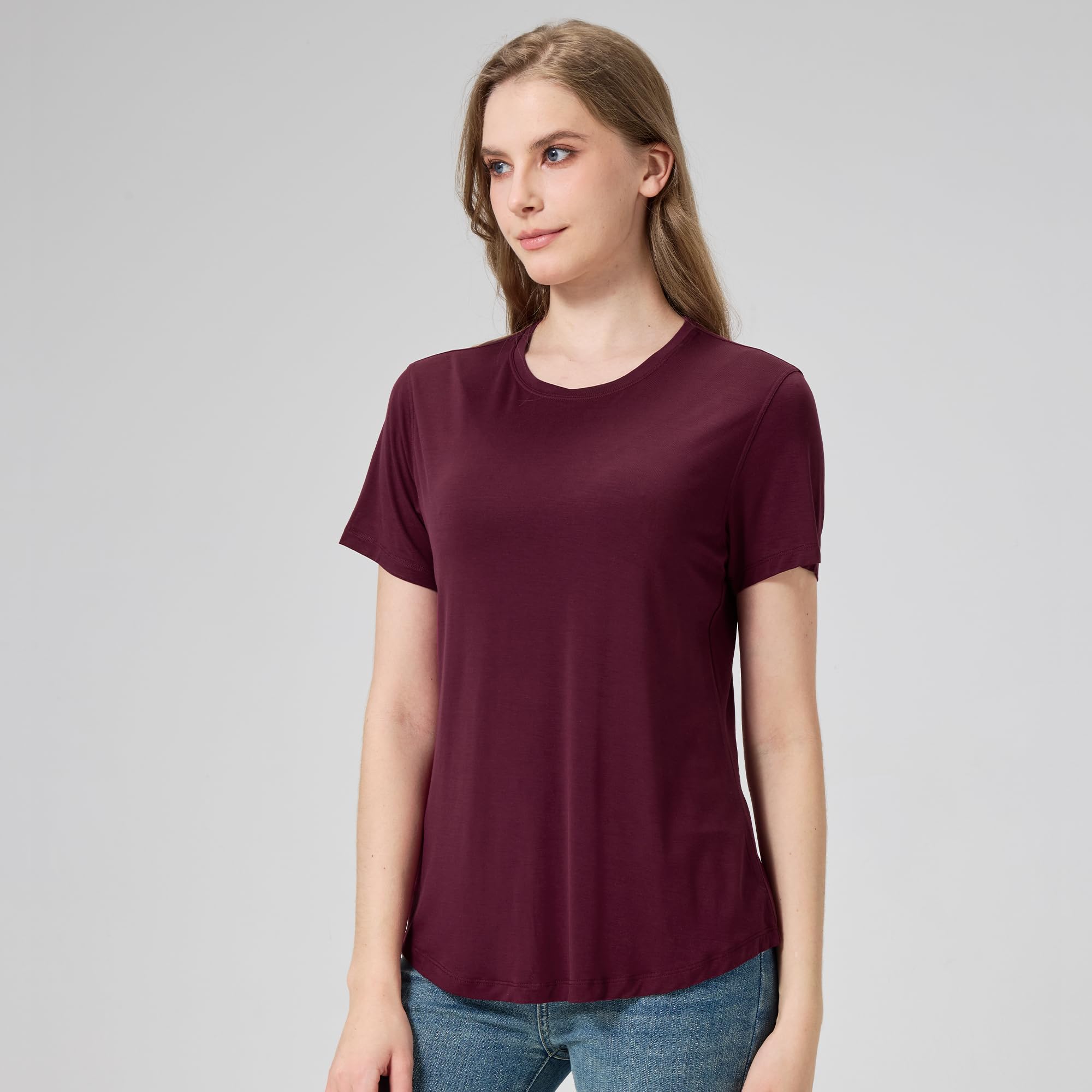 netdraw Women's Soft Bamboo Viscose T-Shirt, Curved Hem Crew Neck Short Sleeve Moisture Wicking Casual Sleep Pajama Tops