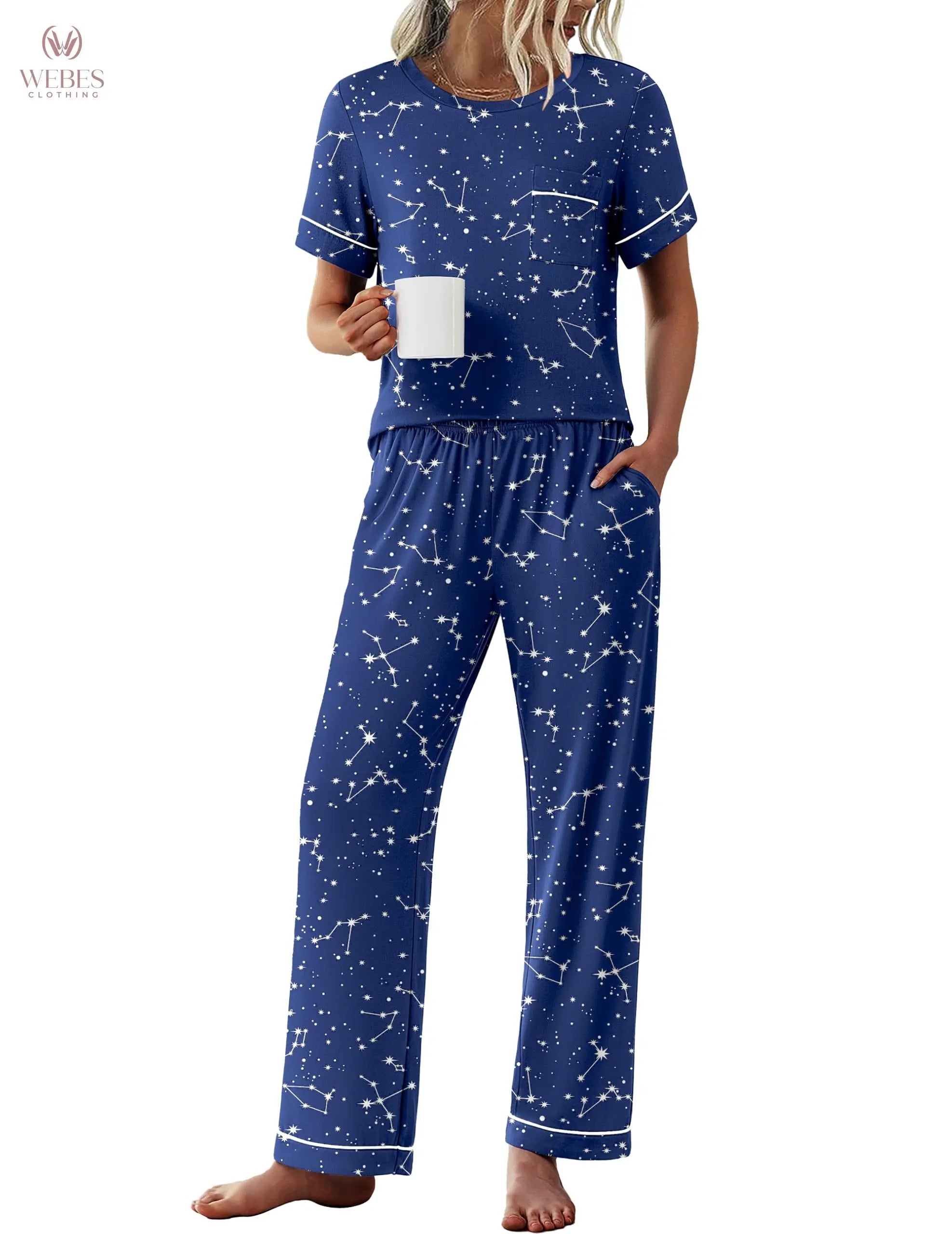 Ekouaer Womens Pajama Sets 2 Piece Pjs Sleepwear Comfy Lounge Set | Short Sleeve Top & Long Pants with Pockets,Soft Lightweight Stretchy Fabric,Summer Loungewear,Gift for Wife,Mom,Friends WEBE CLOTHING
