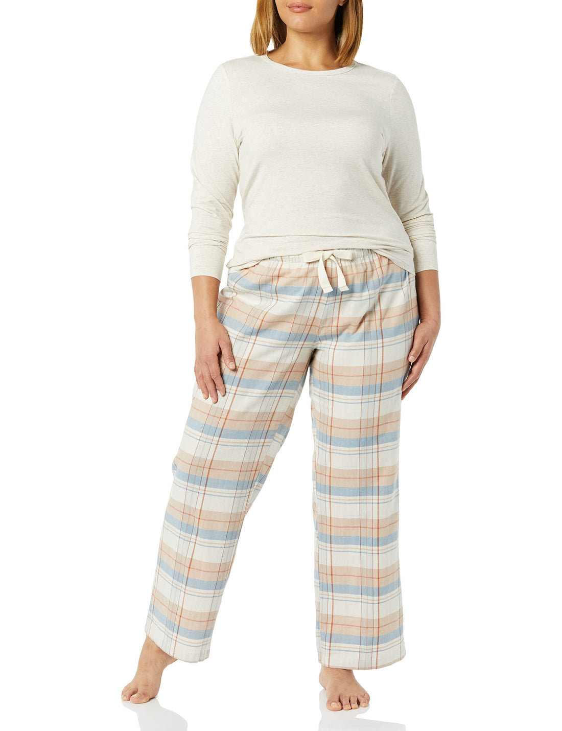 Amazon Essentials Women's Lightweight Flannel Pajama Pant and Long-Sleeve T-Shirt Sleep Set