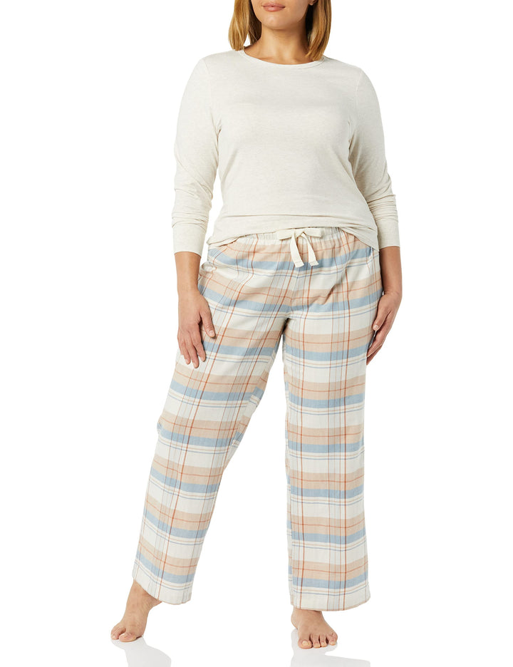 Amazon Essentials Women's Lightweight Flannel Pajama Pant and Long-Sleeve T-Shirt Sleep Set