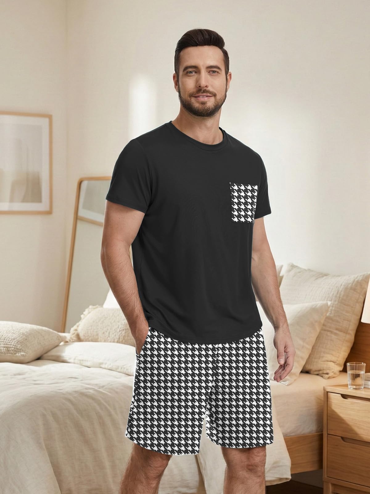 Feiersi Mens Pajama Set Sleepwear Pjs Lightweight Comfy Soft Short Sleeve Sleep Set With Pockets WEBE CLOTHING