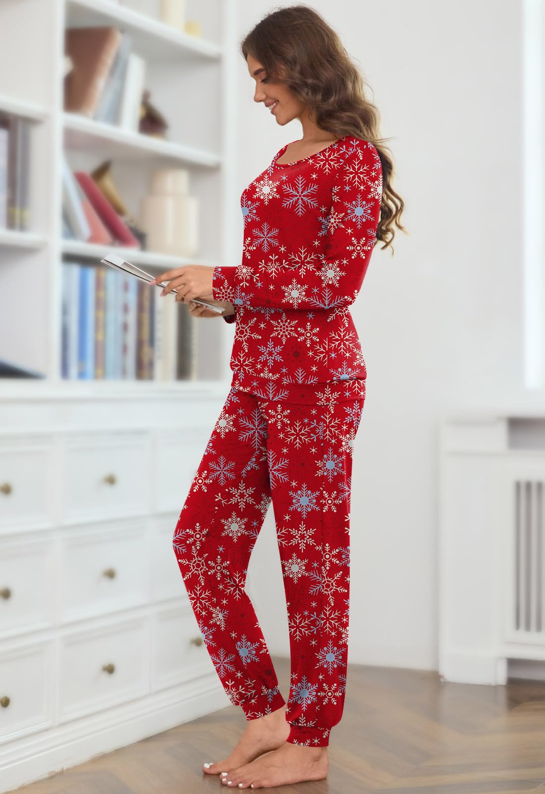 HOTGIFT Womens Pajamas Sets, 2 Piece Lounge Pjs Set Long Sleeve Long Pant Ladies Sleepwear with Pockets Soft