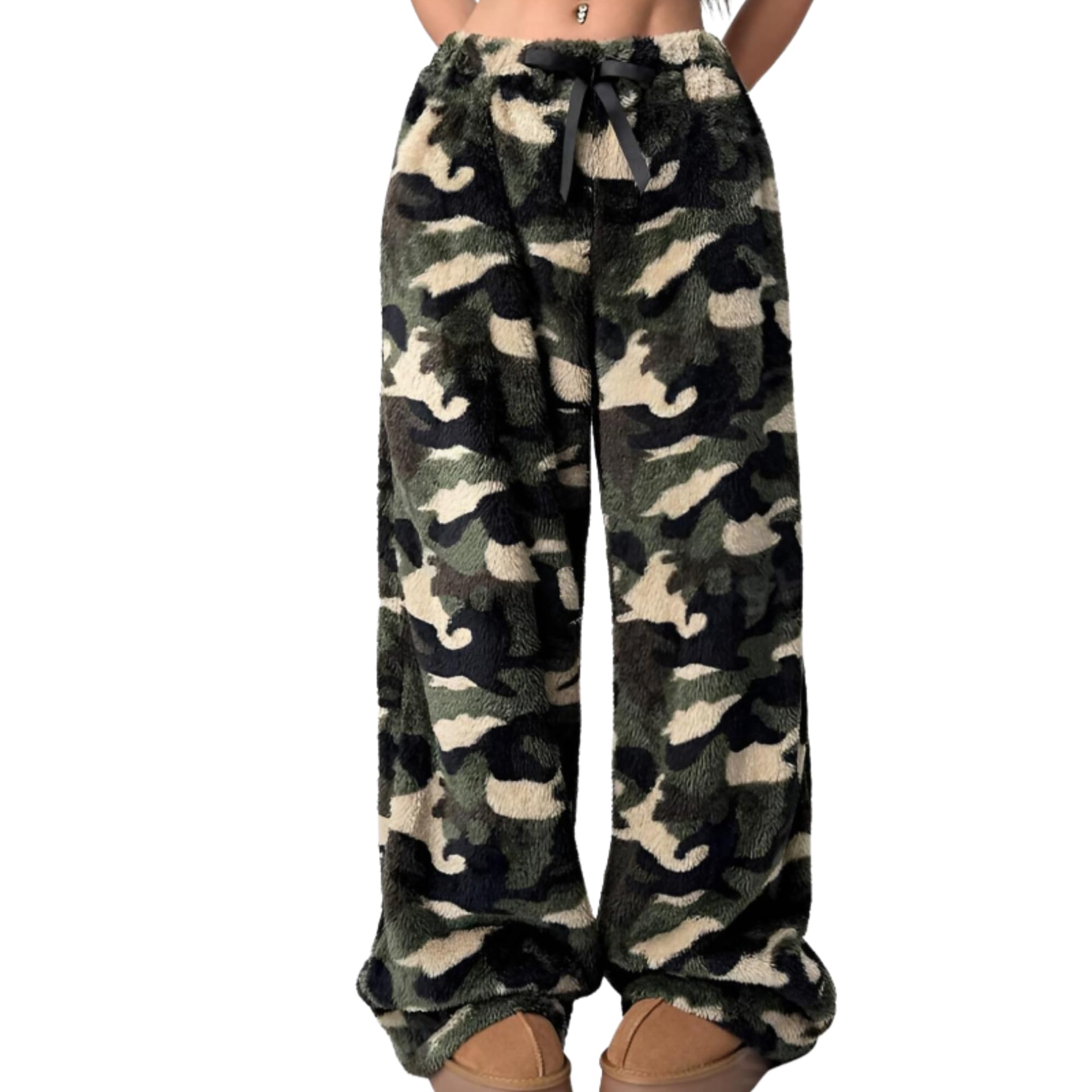 Leopard Pants Women Therian Fuzzy Pajama Pants Y2k Cheetah Pants Grunge High Waisted Fluffy Pants