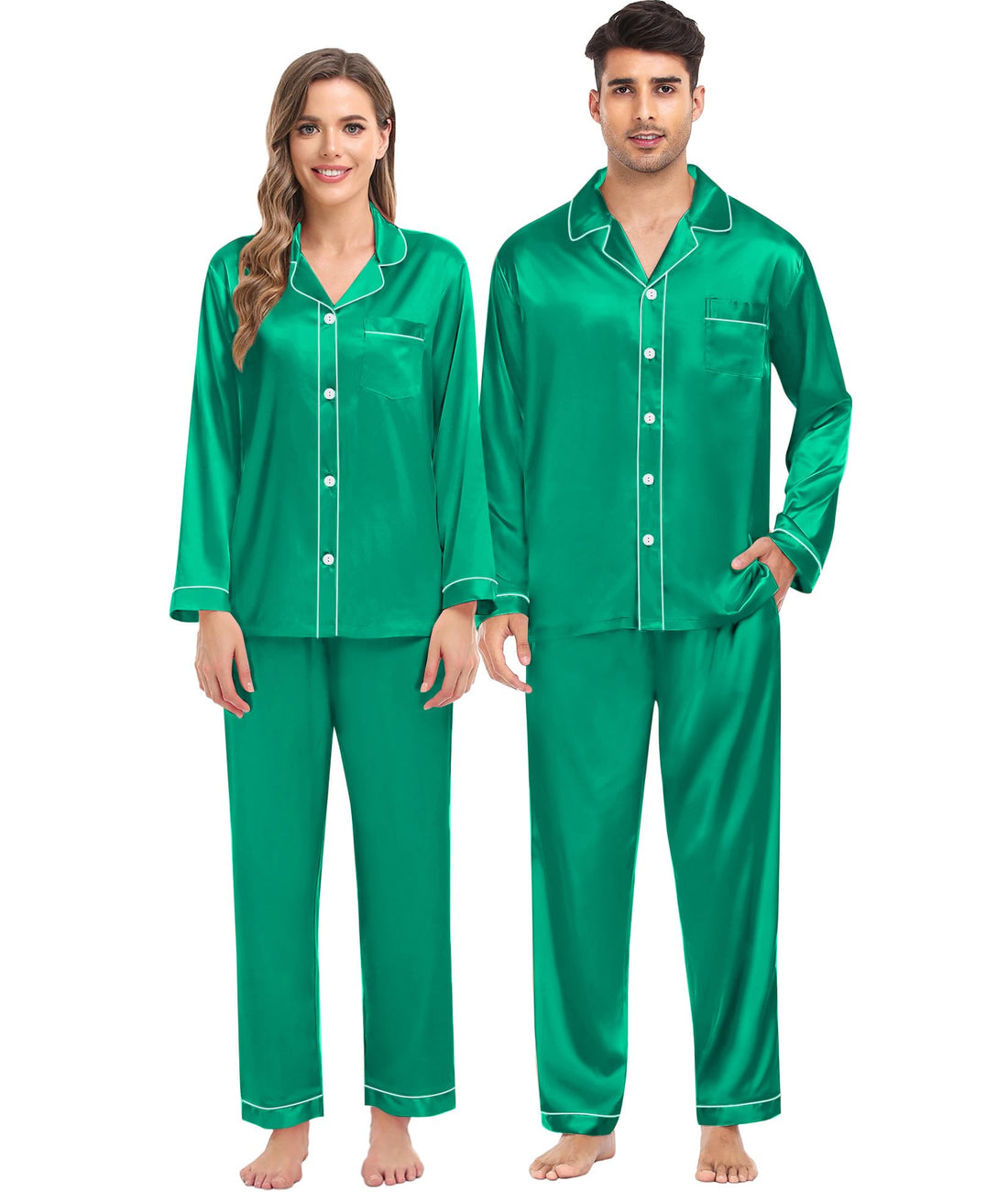 SWOMOG Family Matching Pajama Set Women/Men/Kids Satin Pajamas Long Sleeve Sleepwear Button Down Loungewear 2 Pcs Pj Set