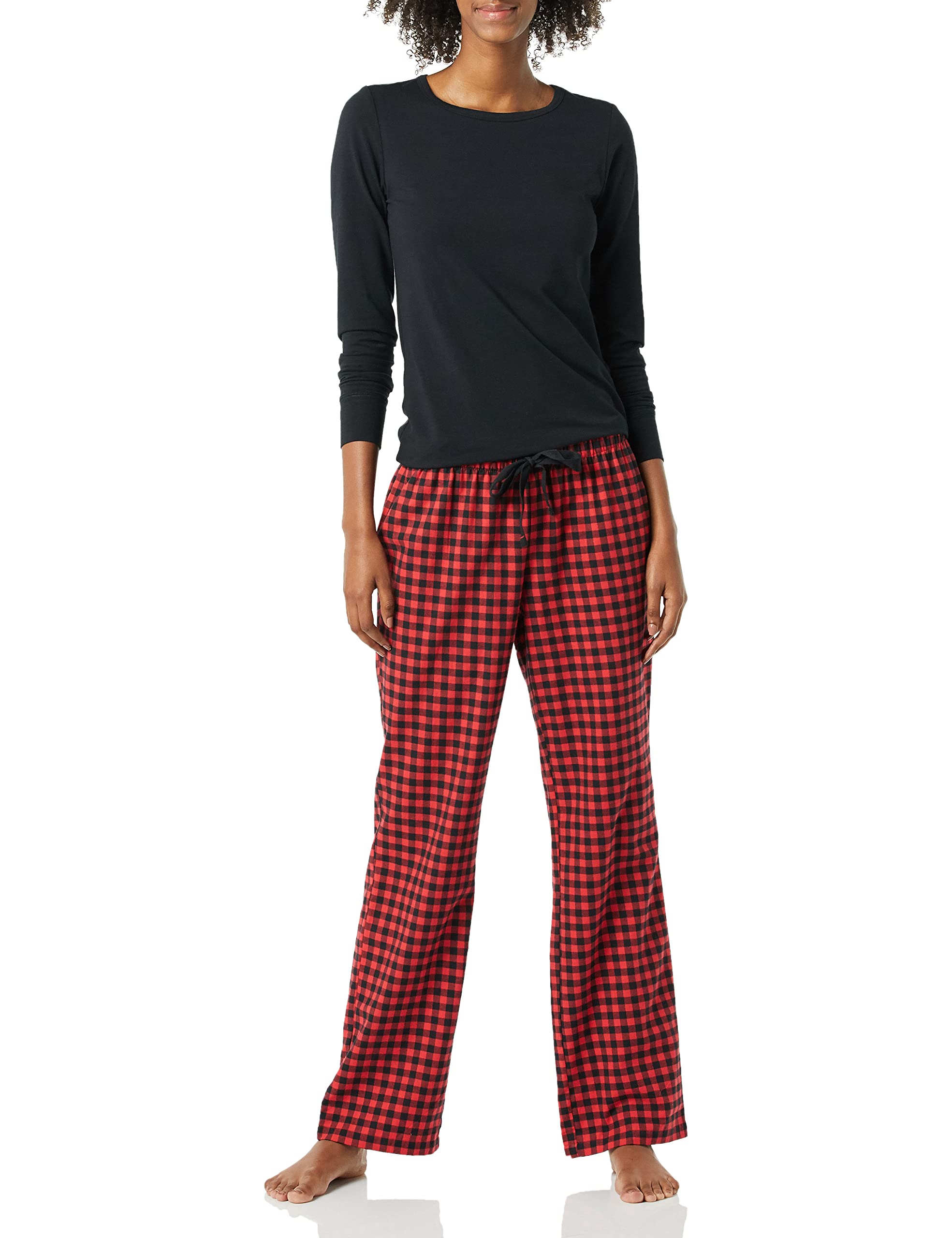 Amazon Essentials Women's Lightweight Flannel Pajama Pant and Long-Sleeve T-Shirt Sleep Set