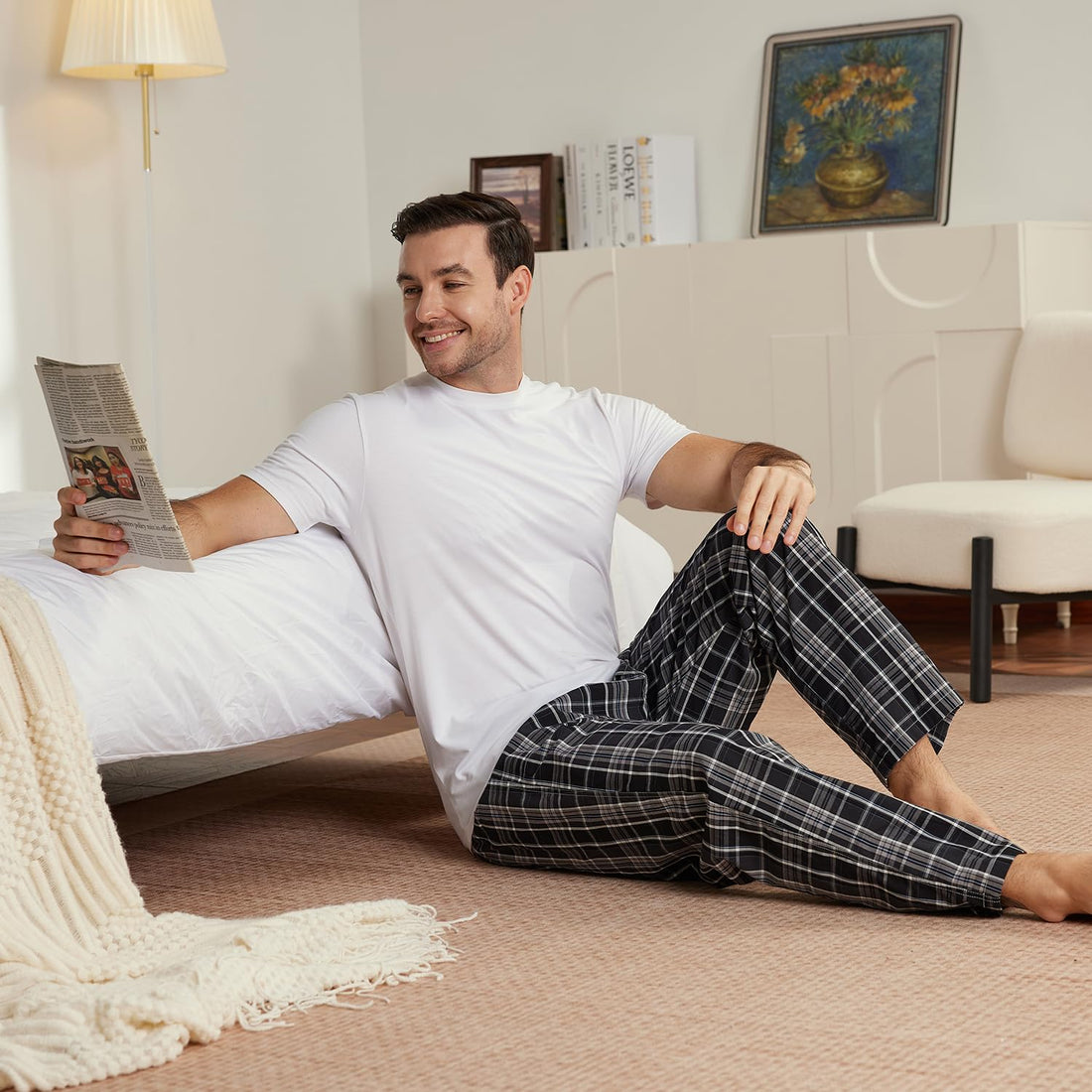 MoFiz Men's Pajama Pants Ultra Lightweight Pjs Bottoms Sleepwear Bottom Pants with Pocket Drawstring 3-Pack