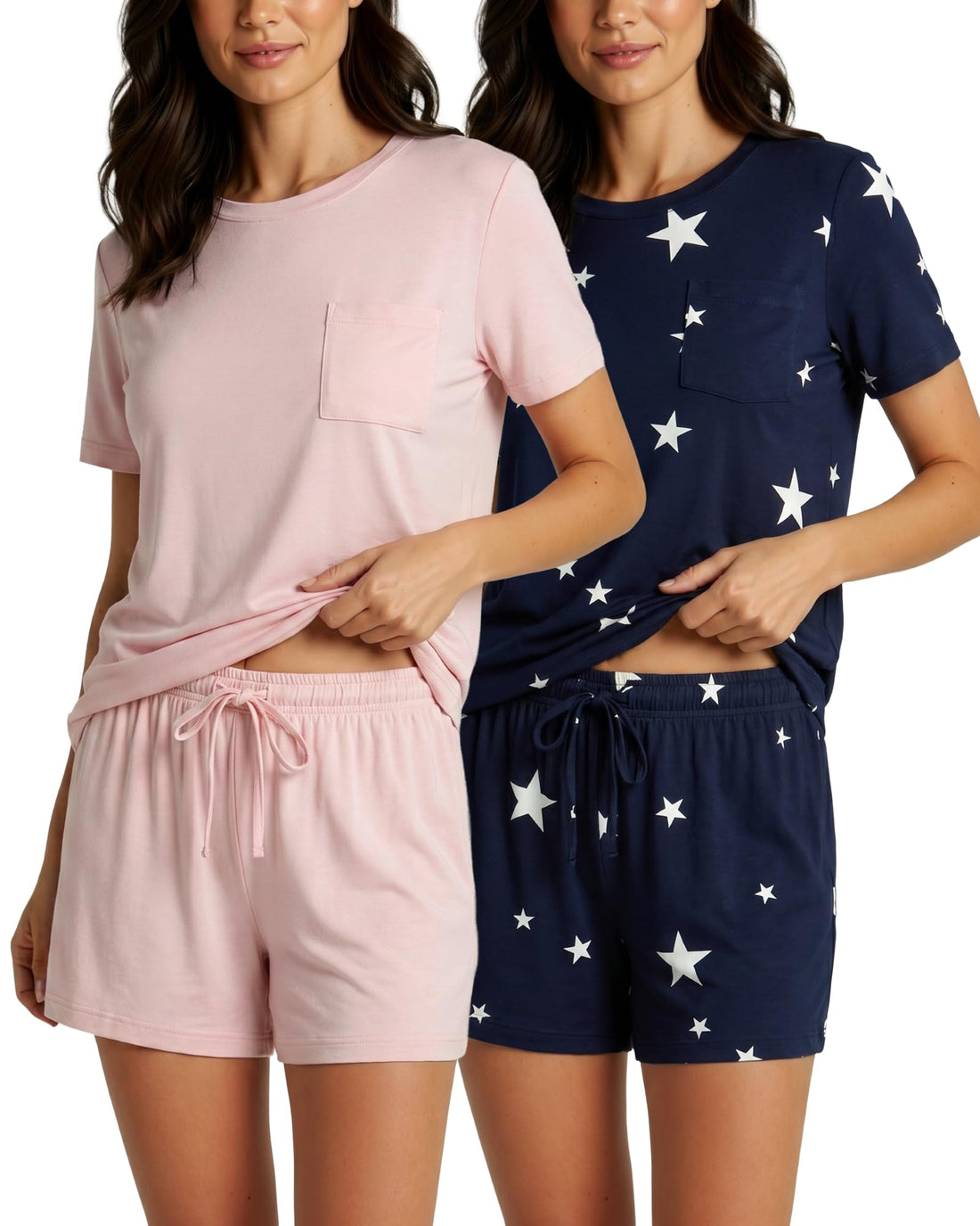 Real Essentials 2 Pack: Women’s Short Sleeve Pajama Short Set - Comfy Lightweight Soft Lounge Sleepwear (Plus WEBE CLOTHING