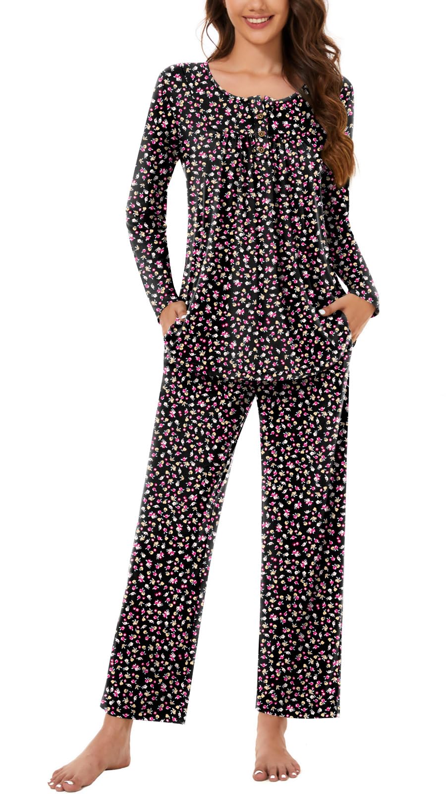 Bestbee Women's Pajama Set, 2 Piece Lounge Outfits Sleepwear Fall Long Sleeve Long Pant With Pockets Ladies Pjs