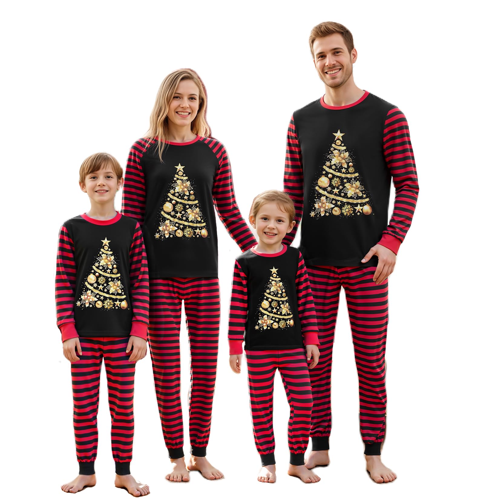 Awoscut Christmas Family Matching Pajamas Sets Christmas PJ's Letter Print Top and Plaid Pants Jammies Sleepwear