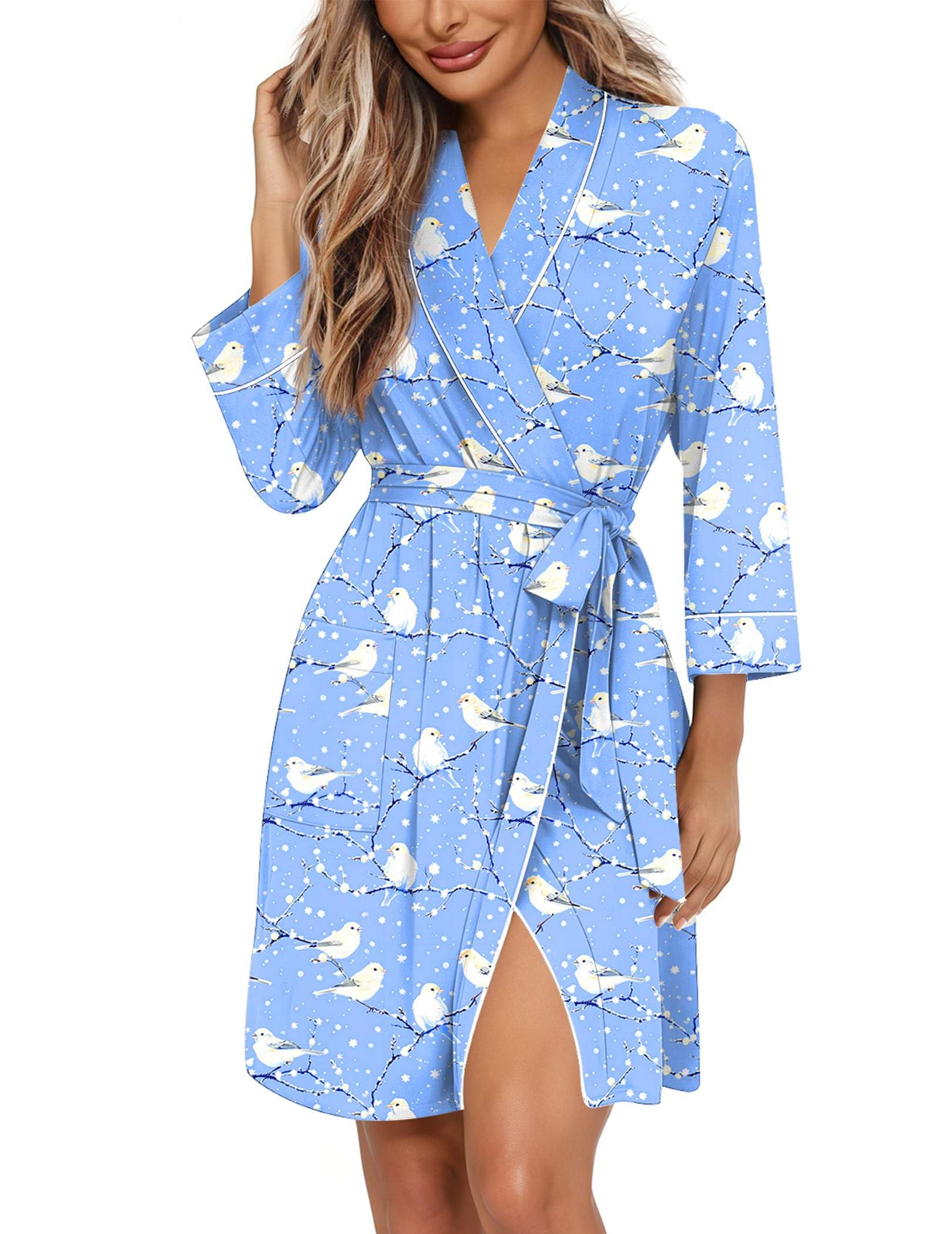 Ekouaer Women Robes Bathrobe Short Kimono Robe Soft Bathrobes with Pockets WEBE CLOTHING