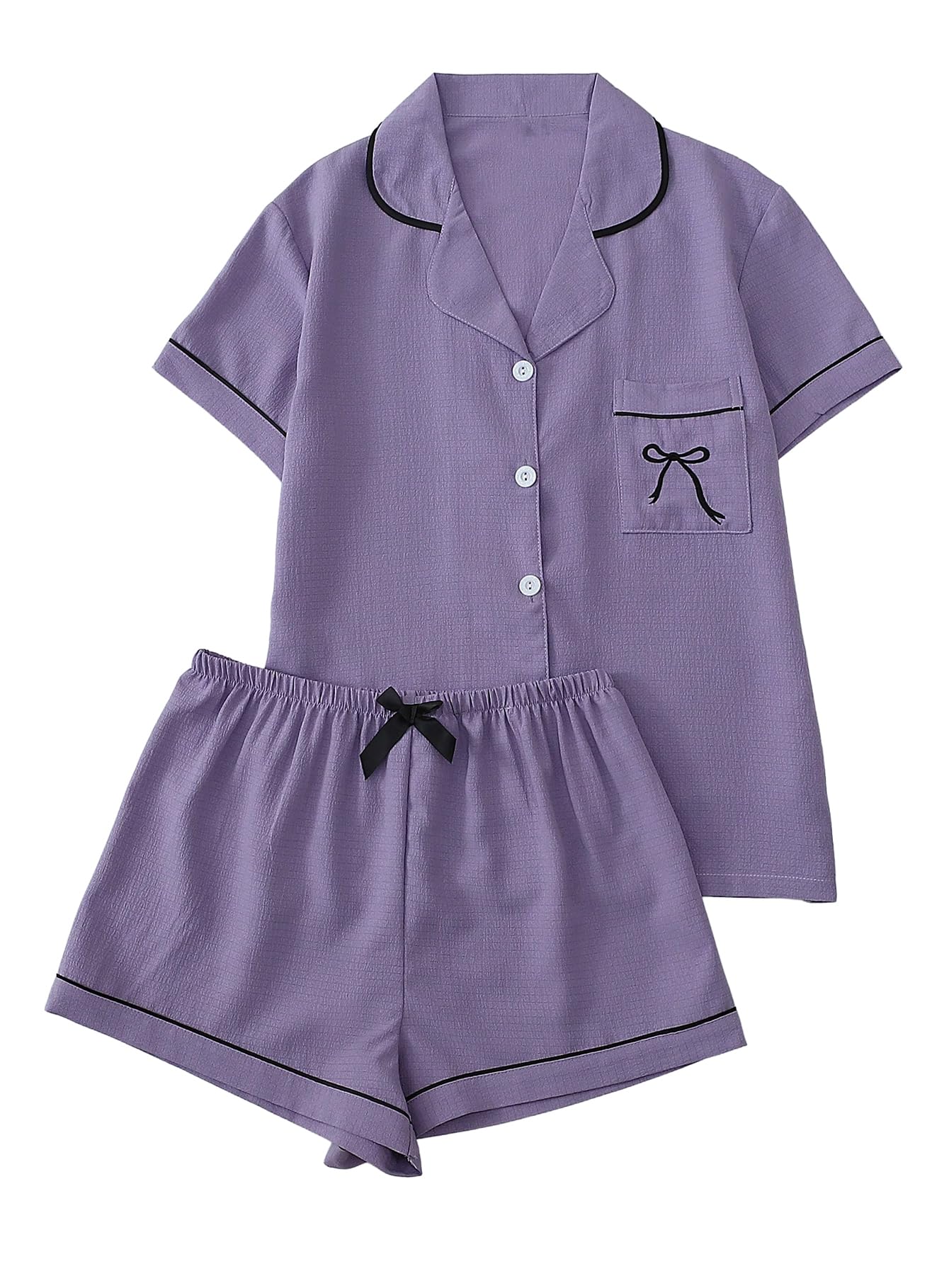 Verdusa Pajamas For Women Set 2 Piece Summer Pajama Sets Cute Pjs Lounge Matching Button Shirt with Shorts