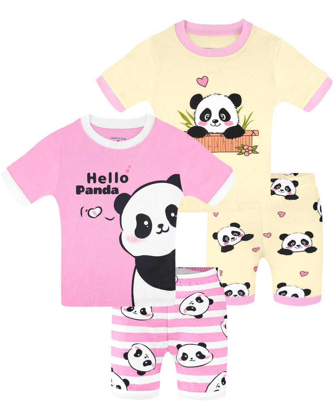 DAUGHTER QUEEN Girls Summer Pajamas Set 4 Pieces 100% Cotton Sleepwear Size 18 Months-12 Years
