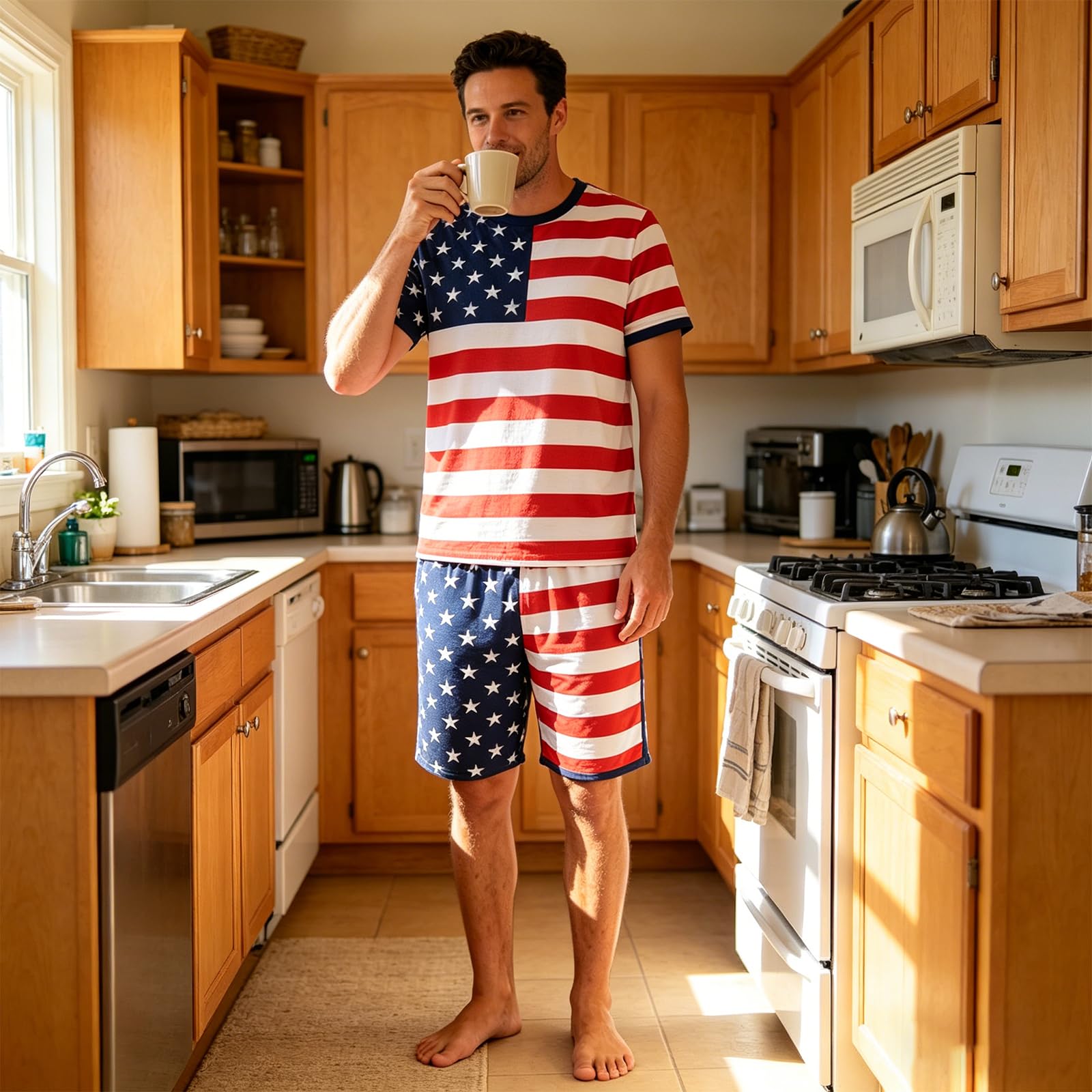 Family Matching 4th Of July Pajamas Sets-Patriotic Short Sleeve Stars and Stripes Pjs for Adult Kids|Flag Gifts