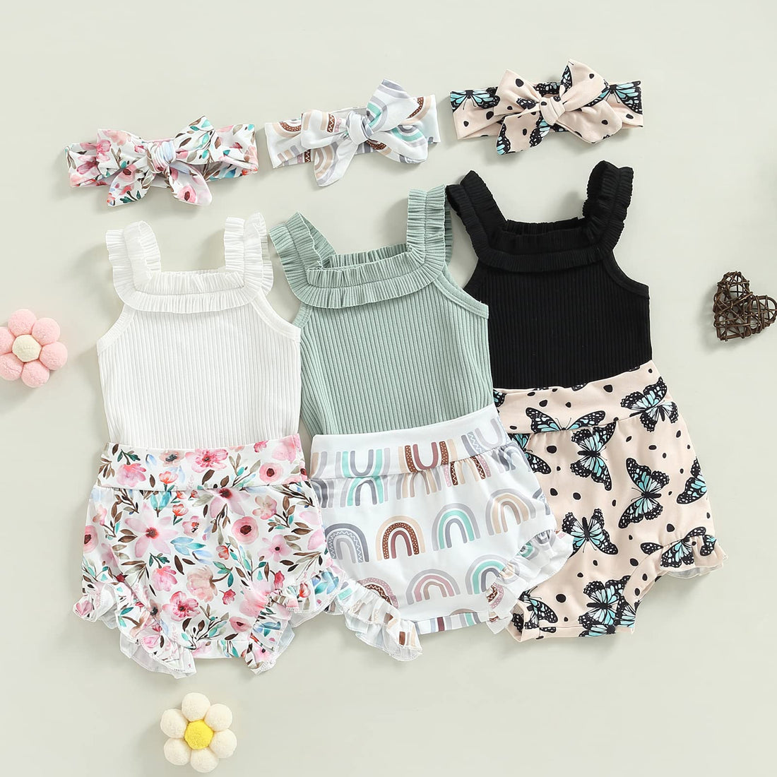 Newborn Baby Girl Summer Clothes Sleeveless Floral Top Ribbed Shorts Boho Outfit Set WEBE CLOTHING