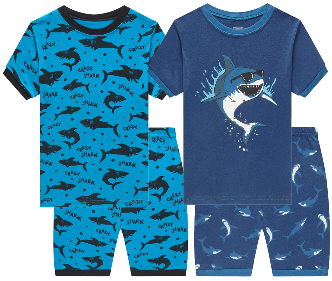 Dolphin&Fish Little Boys Cotton Short Pajamas 4 Piece Summer Kids Clothes Children Toddler Pjs