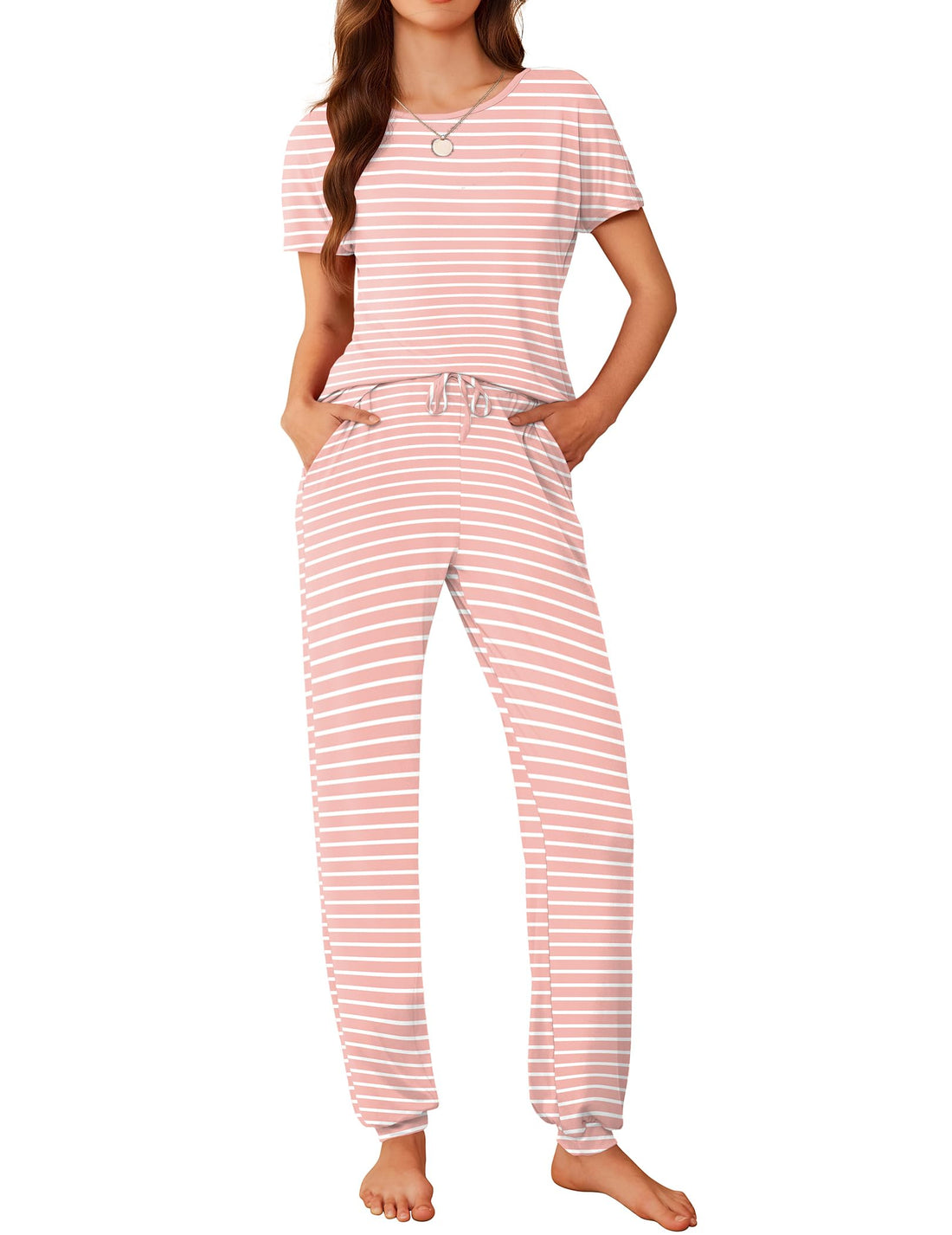 Ekouaer Womens Pajama Sets Short Sleeve Lounge Sets for Women Printed Jogger Pajama Set 2 Piece Pj Sets With Pockets S-XXL WEBE CLOTHING