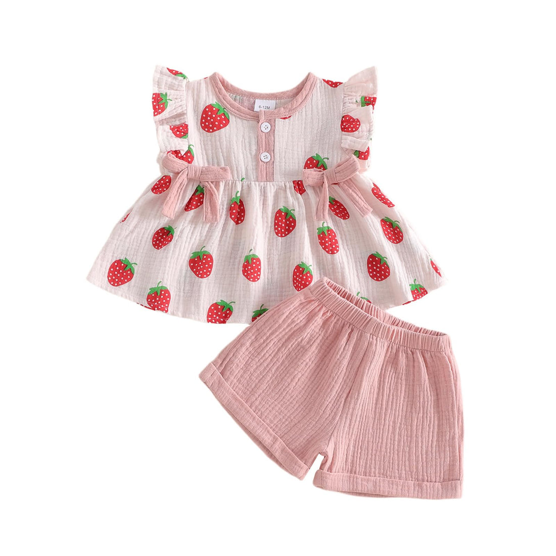 Amnnchya Toddler Girl Clothes Baby Summer Spring Outfits Cute Bow Button Smocked Ruffle Sleeve Tops ＋ Girls Shorts Set WEBE CLOTHING
