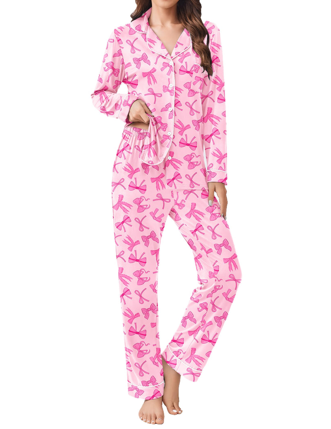 Ekouaer Womens Pajamas Set 2 Piece Button Down Pjs Soft Long Sleeve Top and Pants Sleepwear Set Lounge Sets