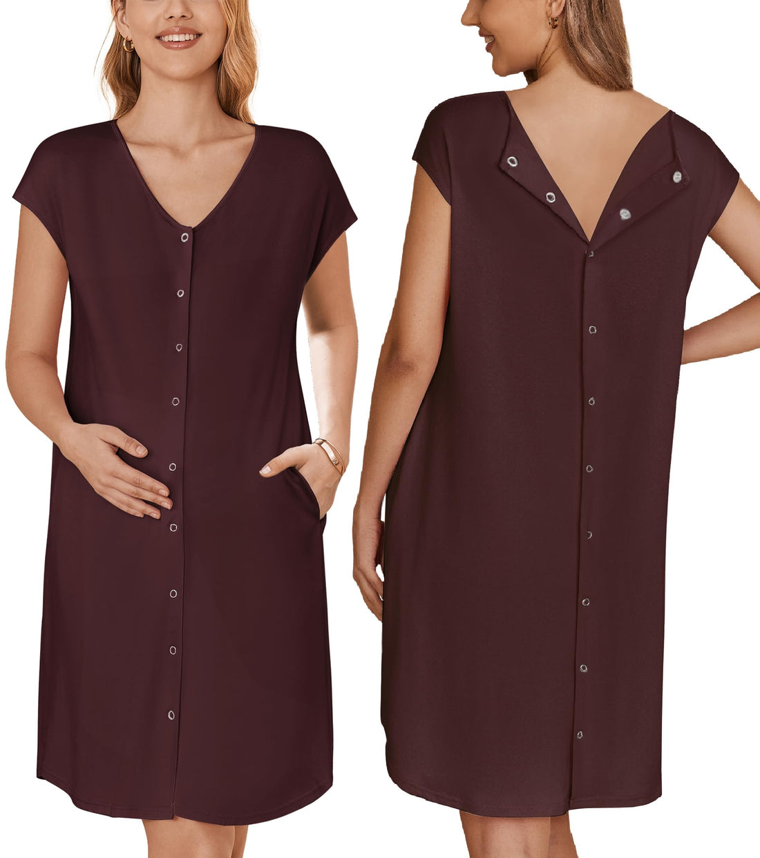 Ekouaer Labor and Delivery Gown for Hospital Birthing Gown Nursing Dress | Open Back Birthing Gown, Maternity Nursing Pajamas Dress Breastfeeding, Button C Section Postpartum Clothes