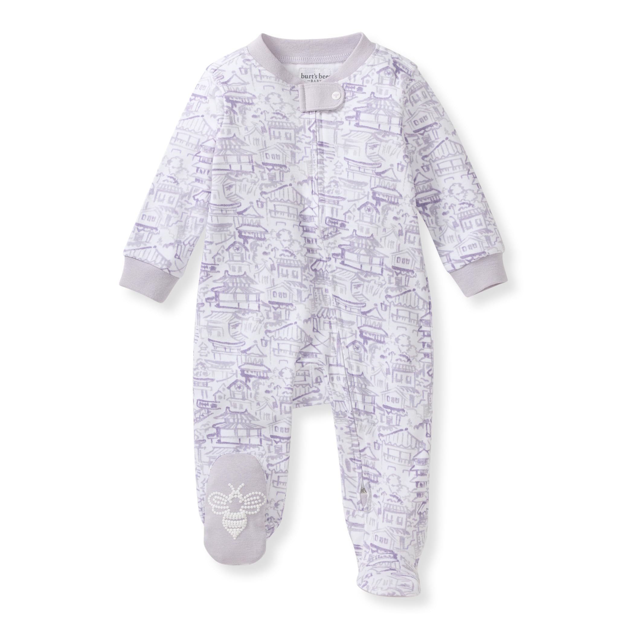 Burt's Bees Baby Organic Cotton Sleep and Play Footed Pajamas for Girls, Zipper PJ Newborn Sleeper with Non-Slip Bee Grips