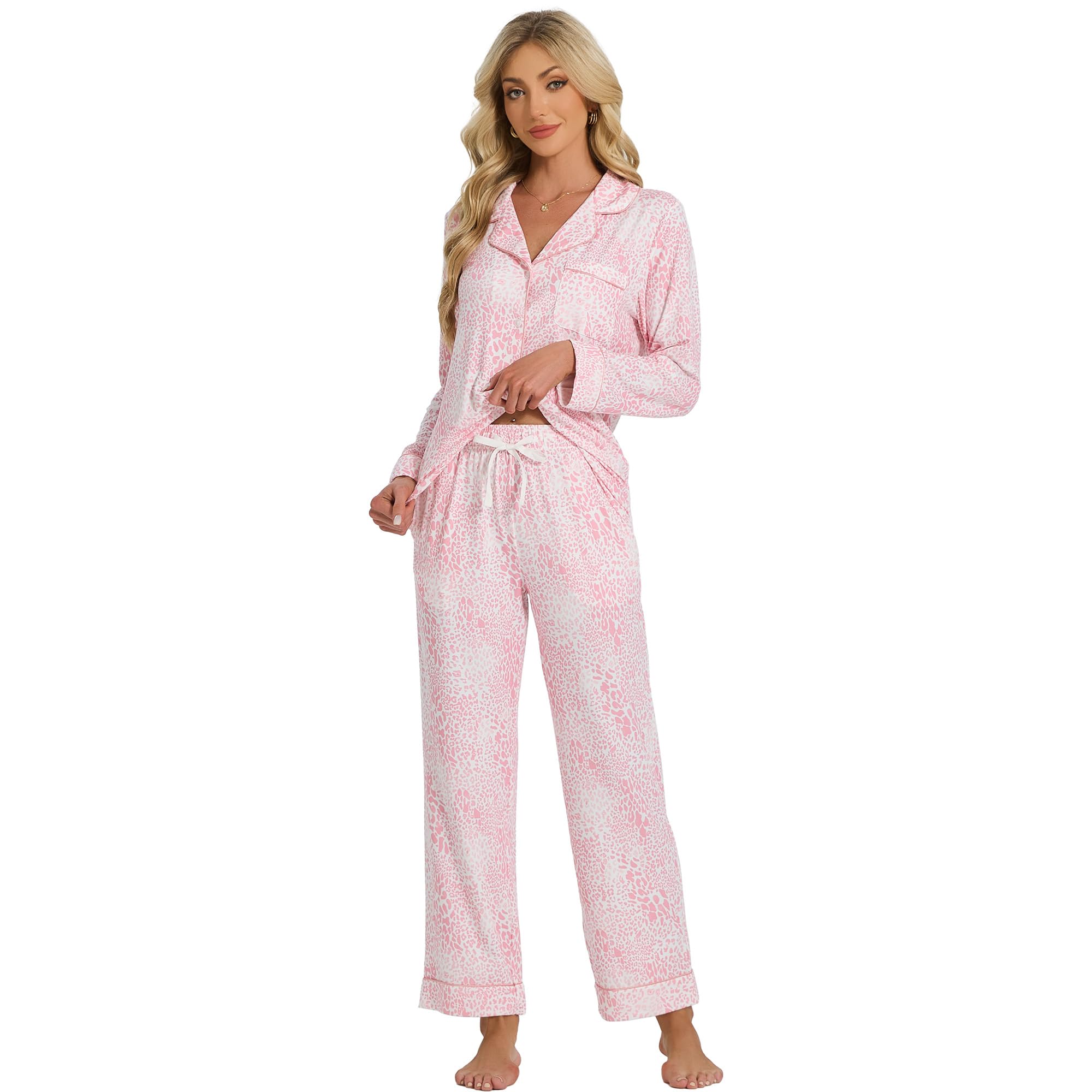 LYCY Womens Pajama Sets Floral Print, Long Sleeve Button Down Pajamas Set for Women Soft Sleepwear Pjs 2 piece Loungewear