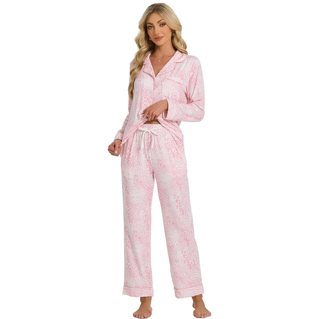 LYCY Womens Pajama Sets Floral Print, Long Sleeve Button Down Pajamas Set for Women Soft Sleepwear Pjs 2 piece Loungewear