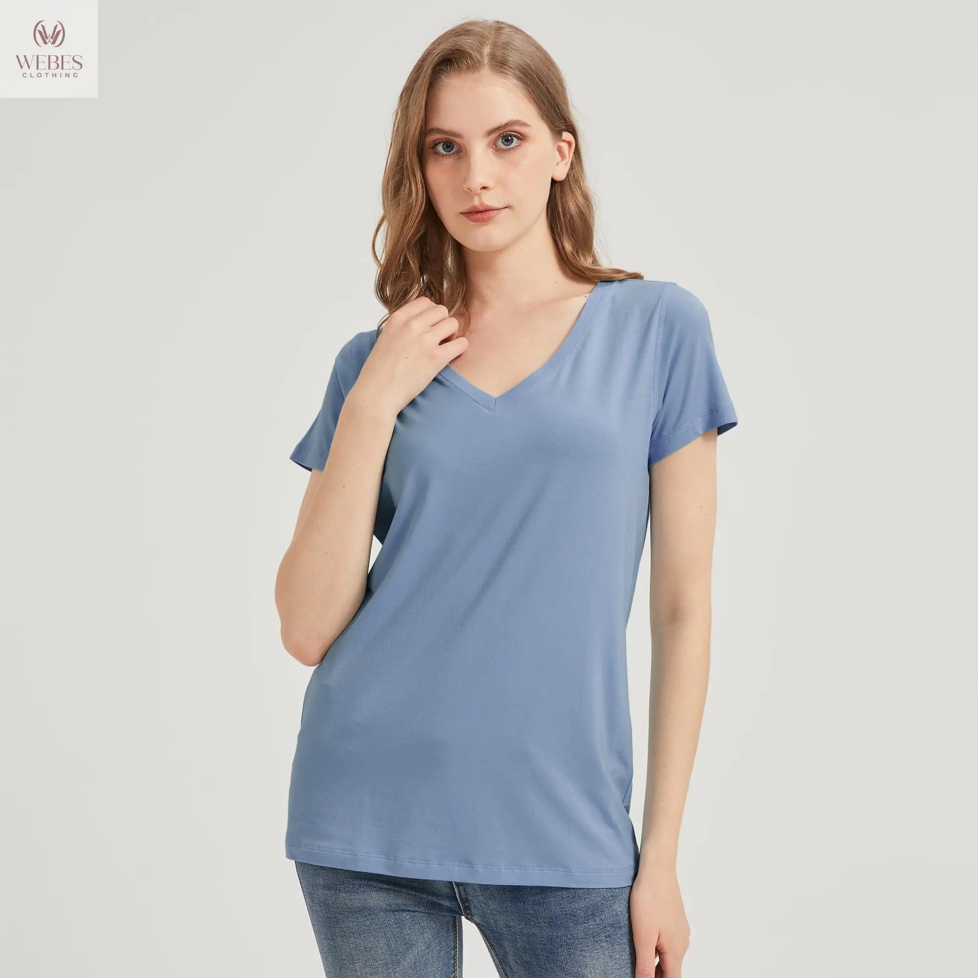 netdraw Women's Ultra-Soft Bamboo Viscose Cotton V-Neck Short Sleeve T-Shirt, Casual Summer Tops for Lounge Sleep Pajama