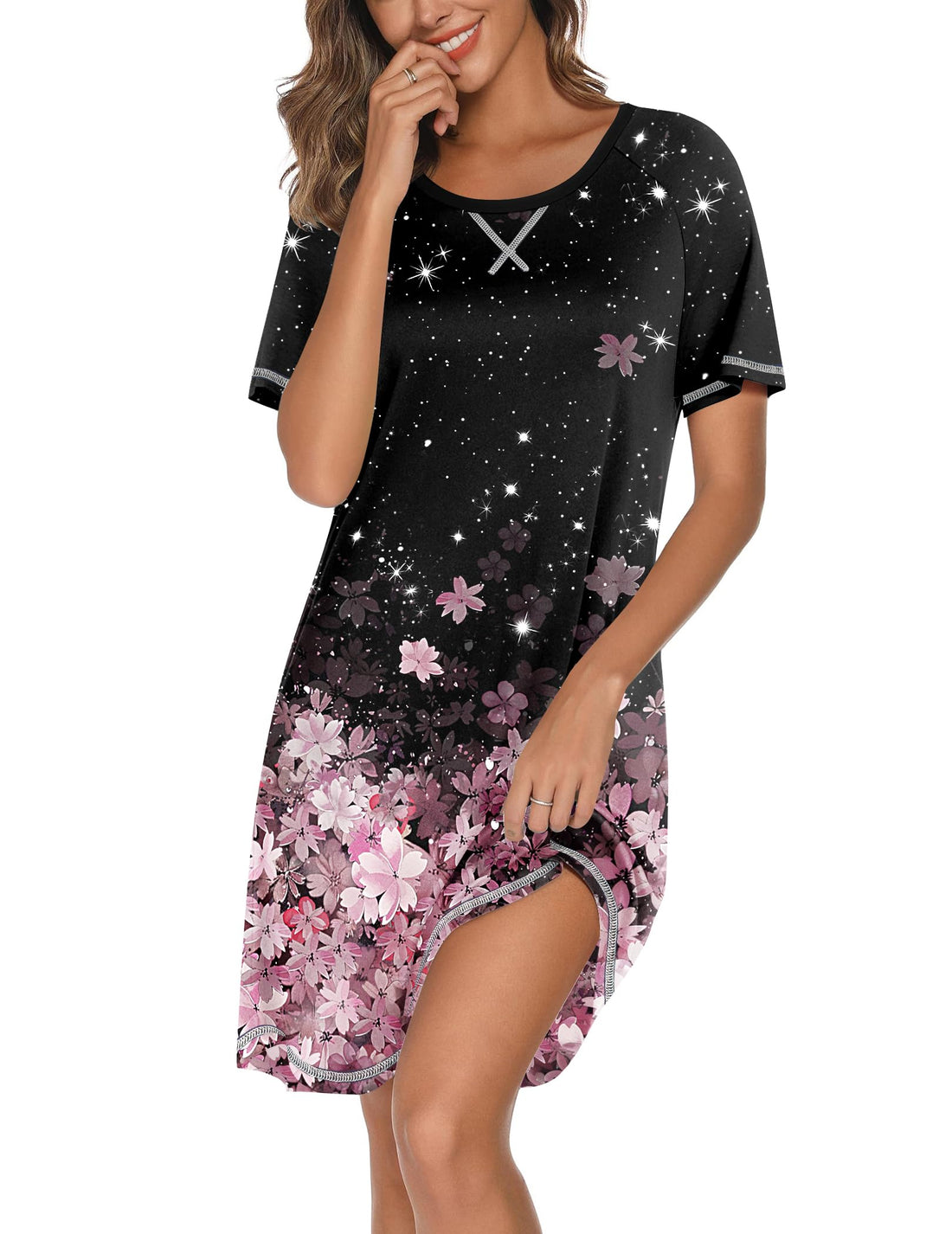 Ekouaer Nightgowns for Women Short Sleeve Sleep Shirts Crewneck Night Shirts Soft Sleepwear Caual T Shirt Sleep Dress