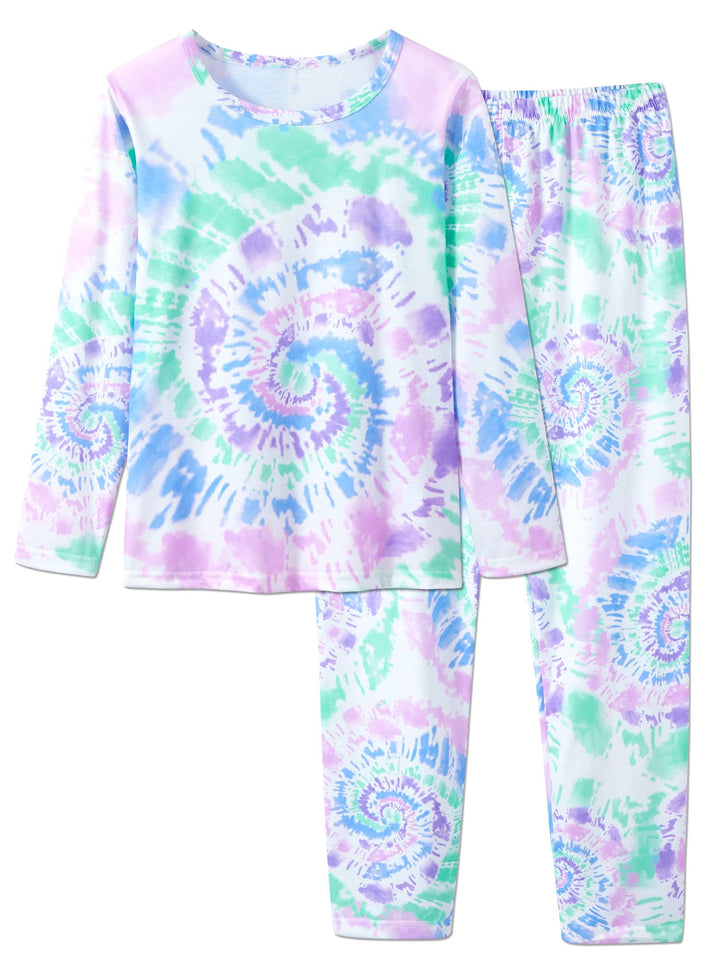 Tebbis Trendy Tie Dye Spiral Pajamas for Girls 2-Piece Soft Long Sleeve & Pants PJ Set Jammies Size 6-18