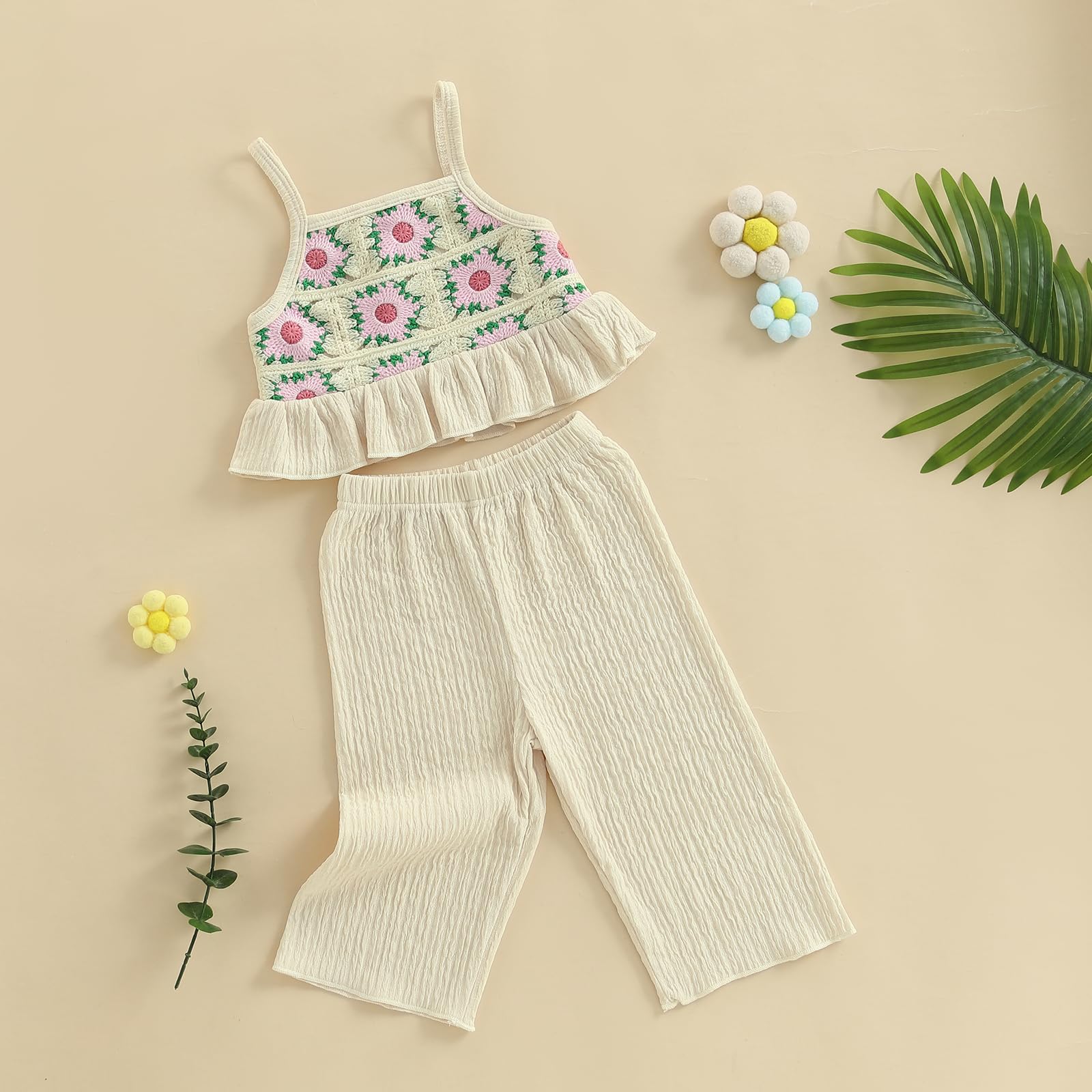 Baby Girl Outfits Crocheted Ruffled Camisole And Elastic Pants Set 6 12 18 24 Months 2 3 4 T WEBE CLOTHING