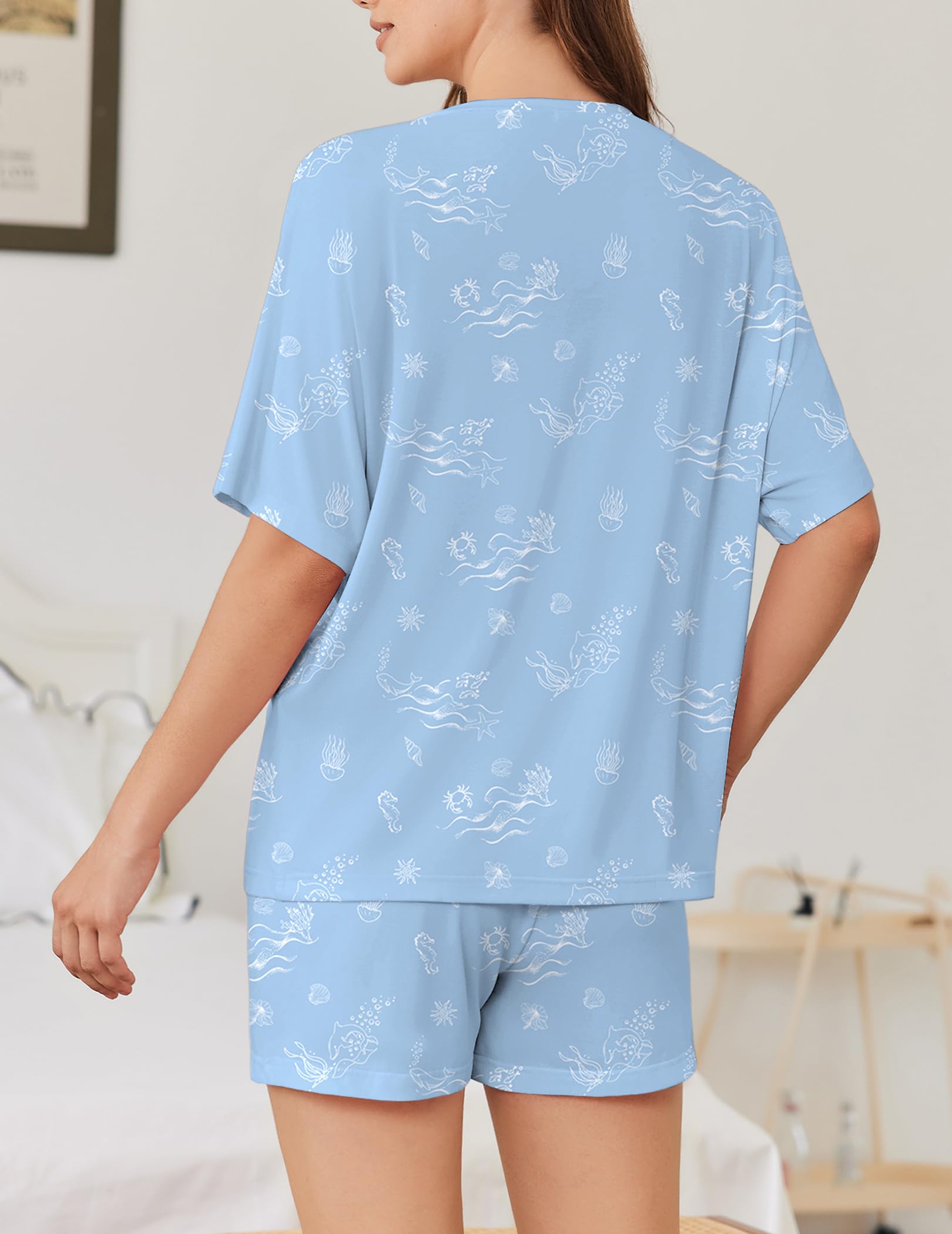 Ekouaer Pajama for Women Viscose from Bamboo 2 piece Lightweight Summer Pj Soft Short Sleeve Matching Lounge sets with Pocket