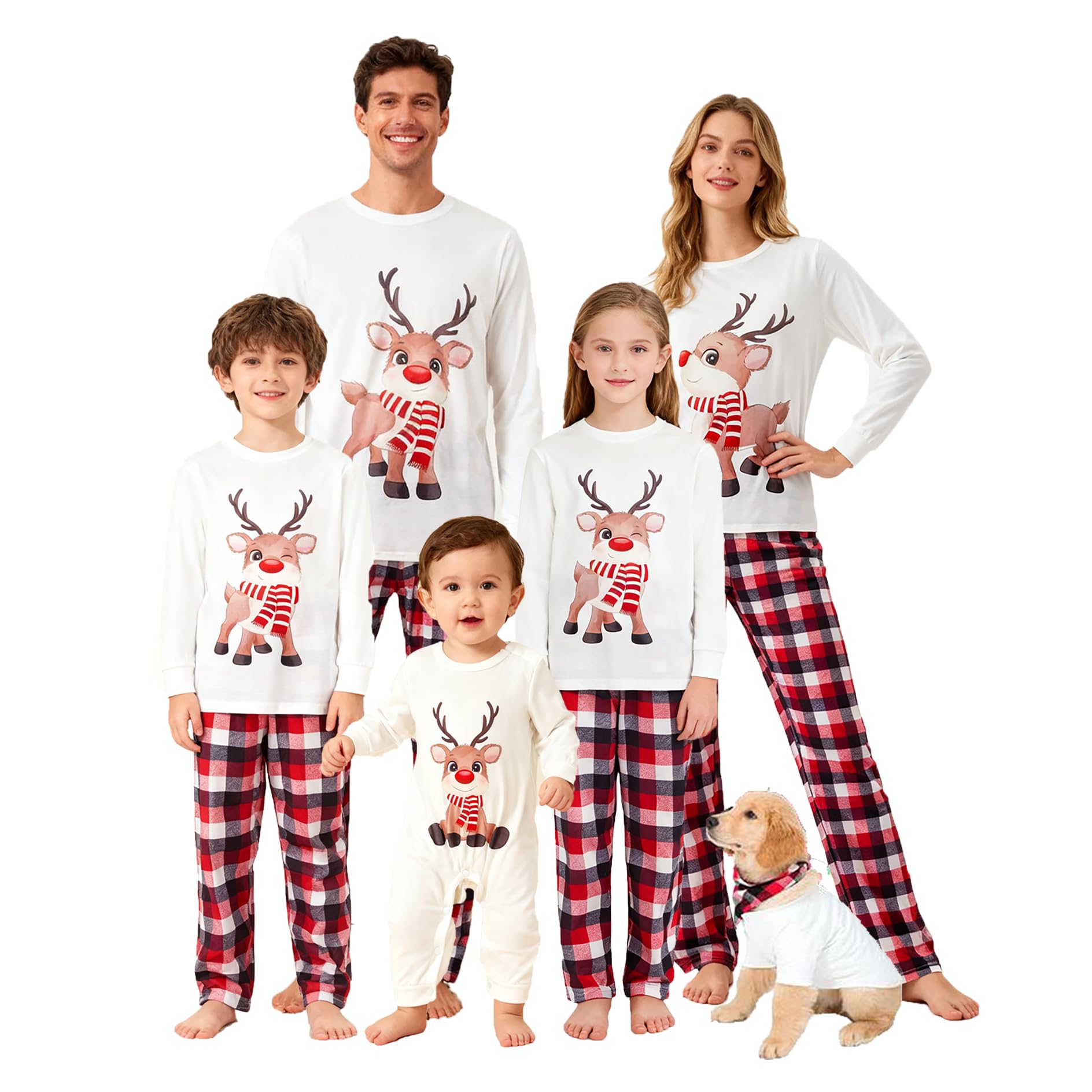 Awoscut Christmas Family Matching Pajamas Sets Christmas PJ's Letter Print Top and Plaid Pants Jammies Sleepwear