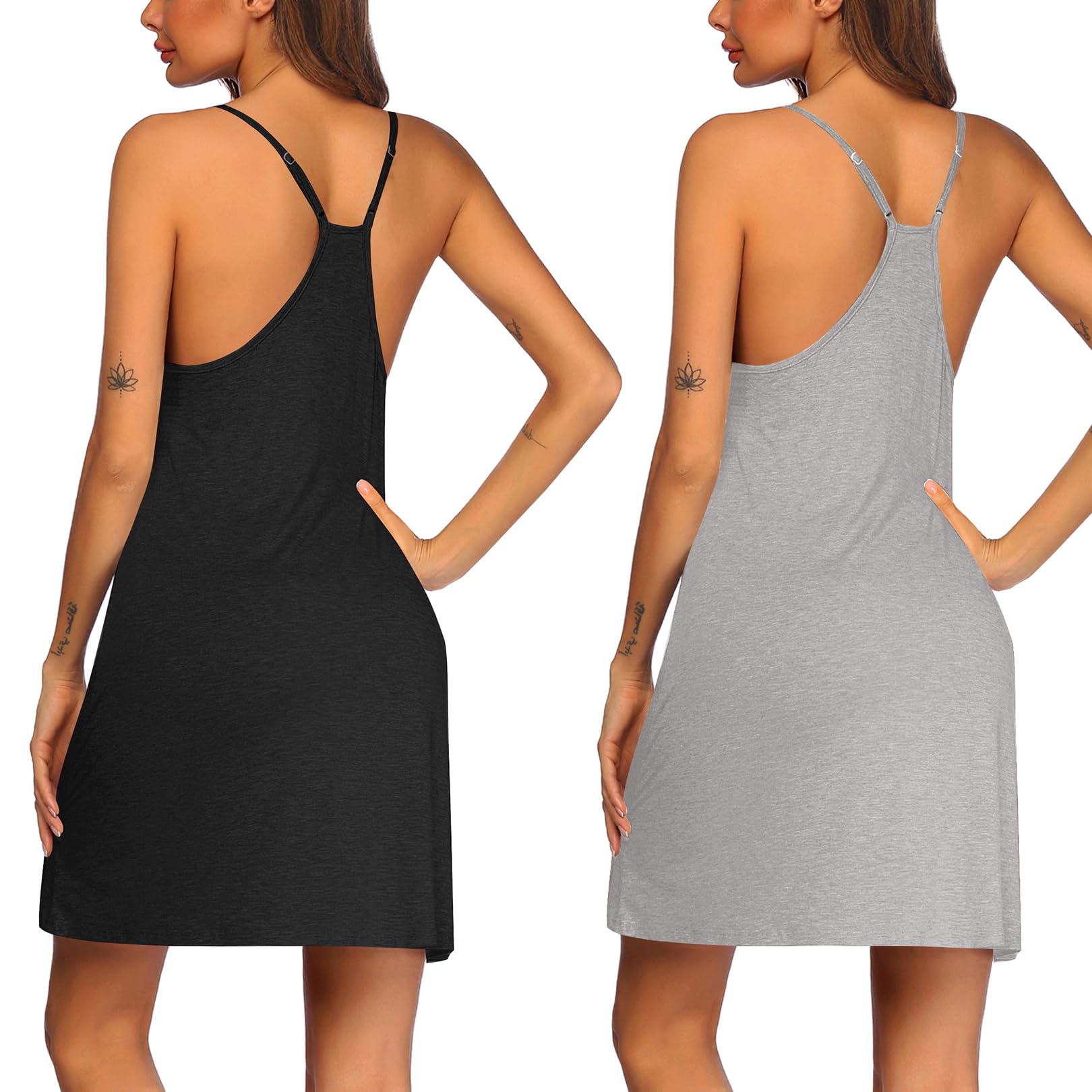 Ekouaer 2 Pack Nightgown for Womens Sleeveless Sleepwear Sleep Tank Chemise | Racerback Sleep Dress Sexy Nighties Ladies Night Dress Soft Pajama Dress Cami Nightgown with Adjustable Spaghetti Straps WEBE CLOTHING