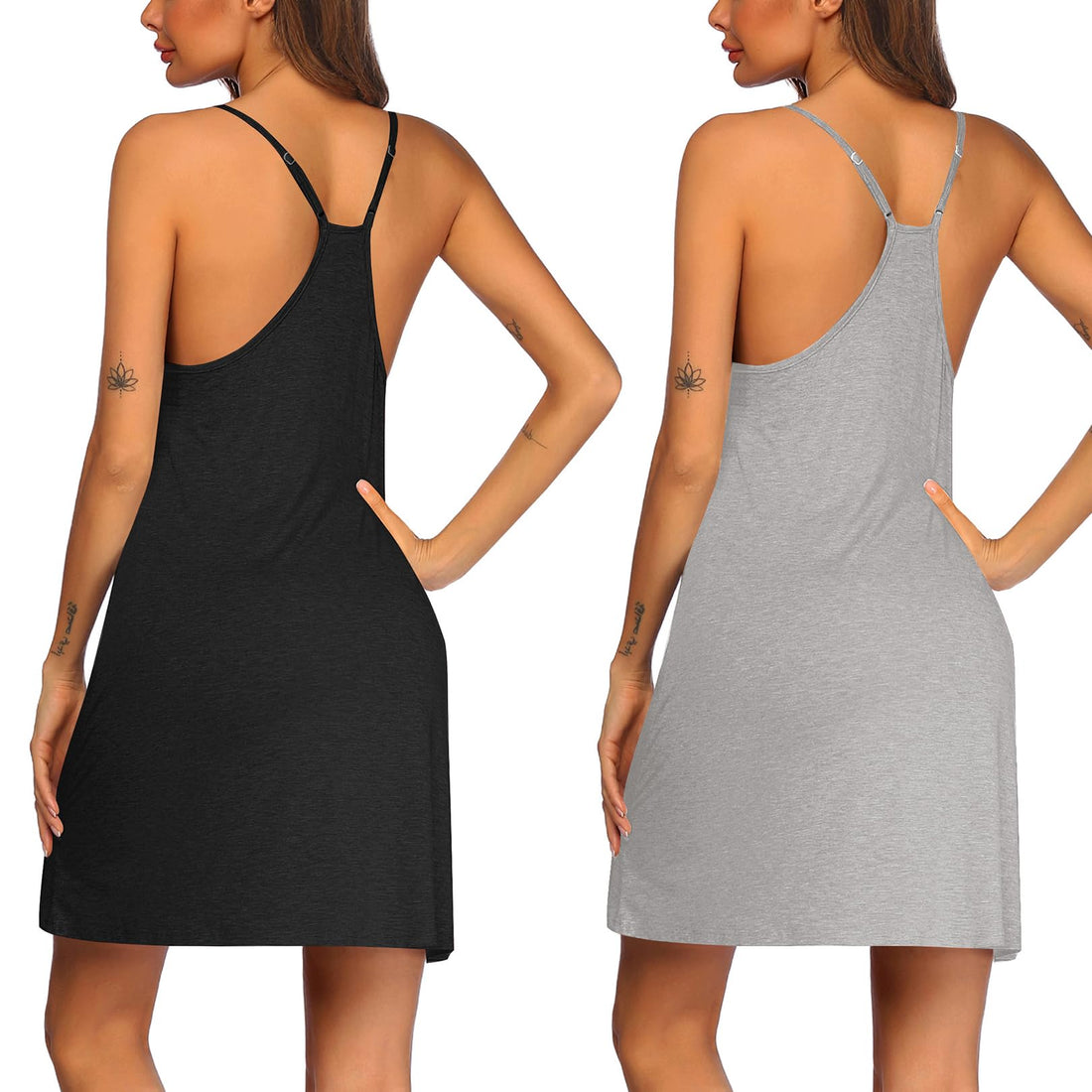 Ekouaer 2 Pack Nightgown for Womens Sleeveless Sleepwear Sleep Tank Chemise | Racerback Sleep Dress Sexy Nighties Ladies Night Dress Soft Pajama Dress Cami Nightgown with Adjustable Spaghetti Straps WEBE CLOTHING