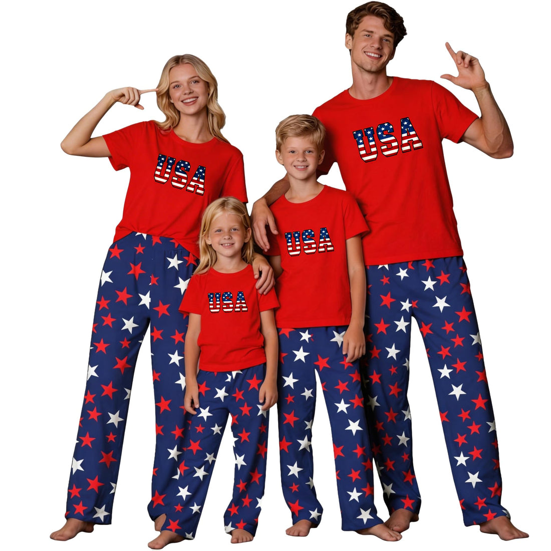 MI X TEE 250th Anniversary American Flag Matching Family Pajamas, 4th of July Shirts Pjs Set, Patriotic Sleepwear for Couples