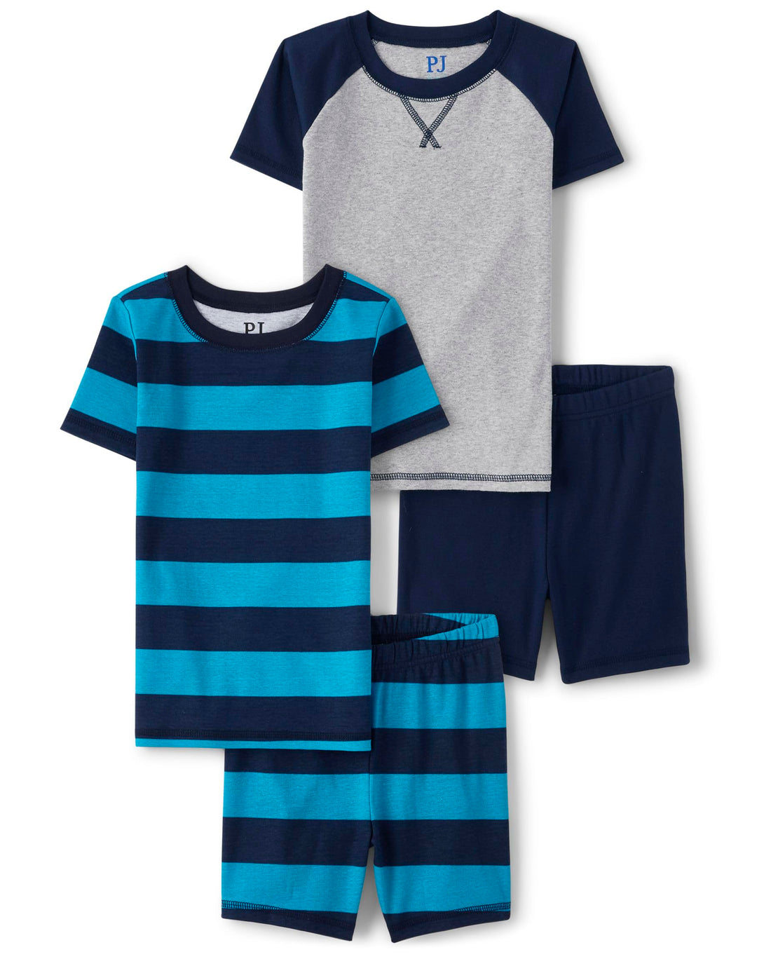 The Children's Place Boys' Short Sleeve Top and Shorts Snug Fit 100% Cotton 4 Piece Pajama Set
