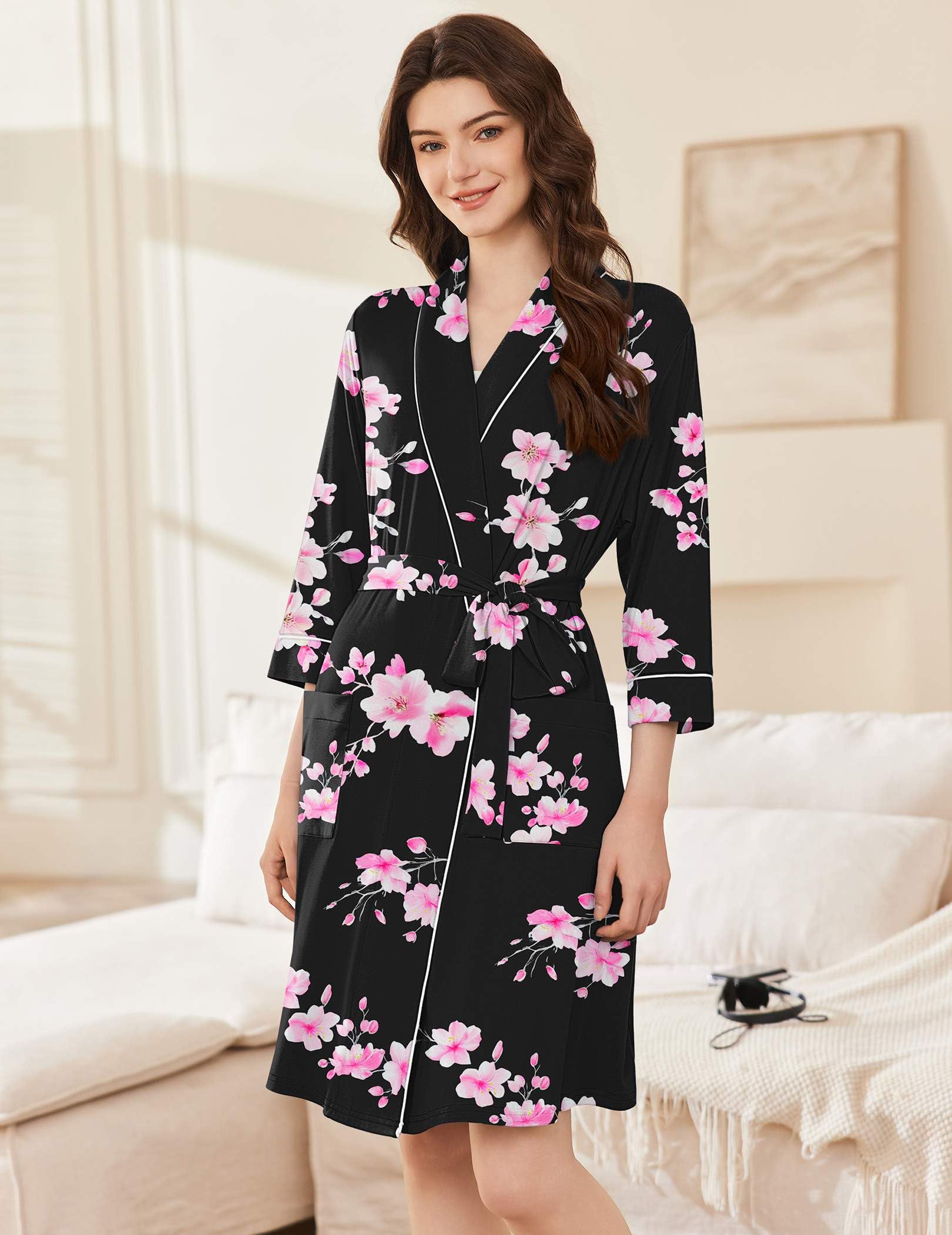 Ekouaer Women Robes Bathrobe Short Kimono Robe Soft Bathrobes with Pockets WEBE CLOTHING