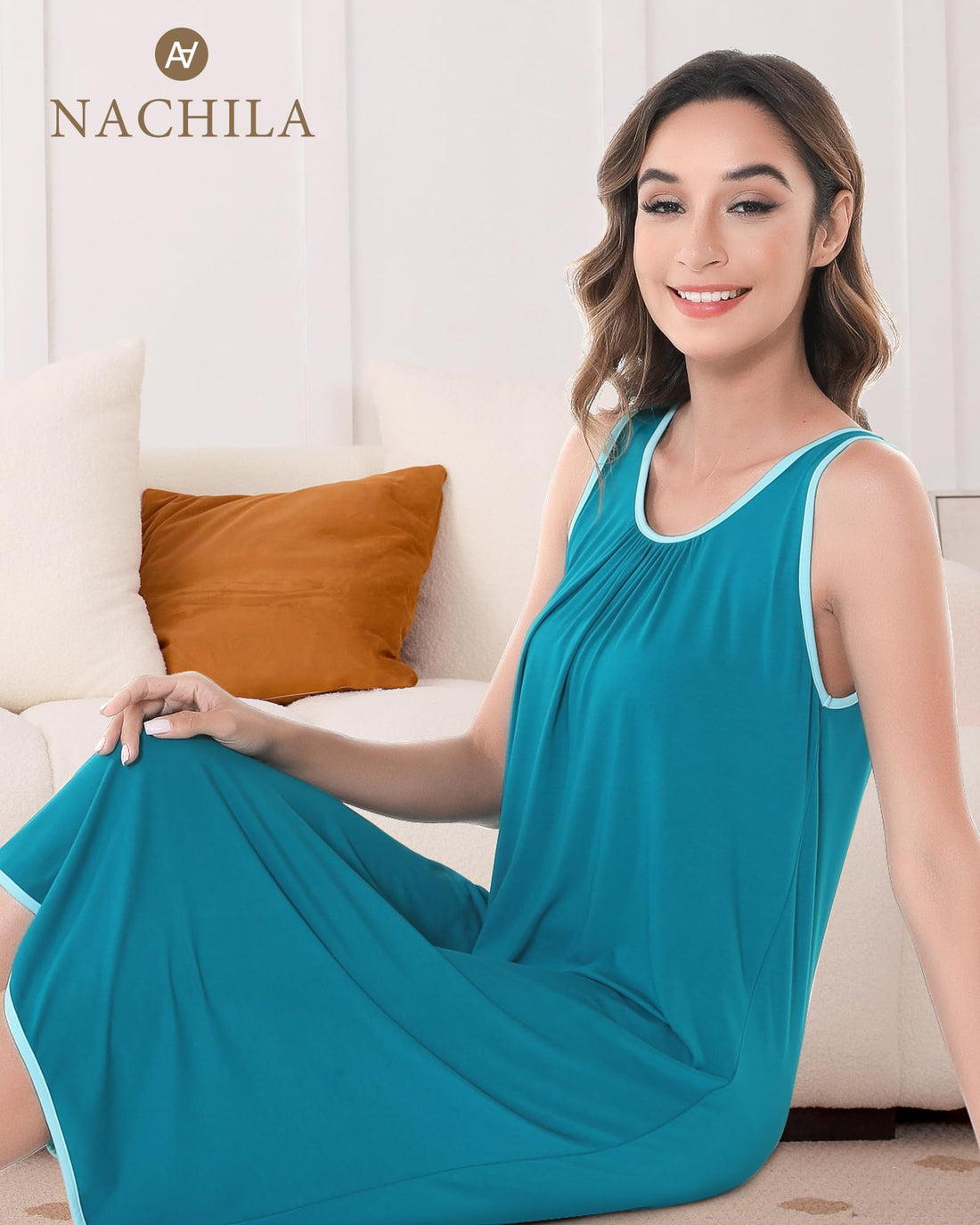 NACHILA Women's Nightgowns-Viscose Made from Bamboo,Sleeveless Tank Night Gown Crew Neck Sleep Dress Cool Sleepshirts WEBE CLOTHING