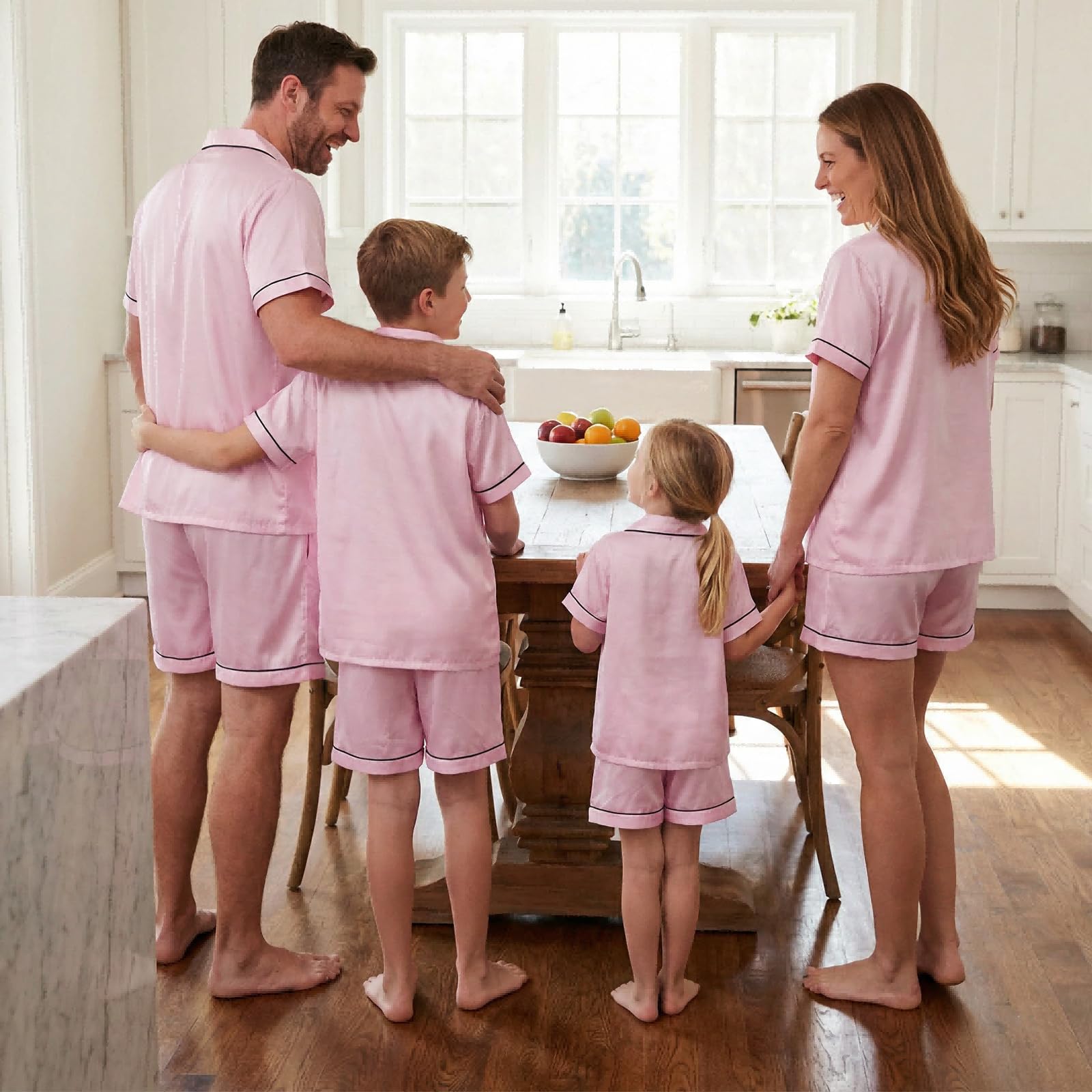 Matching Silk Pajamas Set for Family Summer Short Family Matching Sleepwear Suits Couple Satin Pjs Set